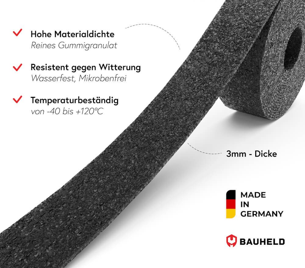 BAUHELD Terrassendielen Bautenschutzmatte auf Rolle, BxL: je 5x200 cm, (Made in Germany] Terrassenpads aus 100% recyceltem Gummigranulat, Für Terrassenplatten, Terrassenboden, Balkonfliesen), Terrassenfliesen aus Holz oder WPC, Garten, Poolunterlage