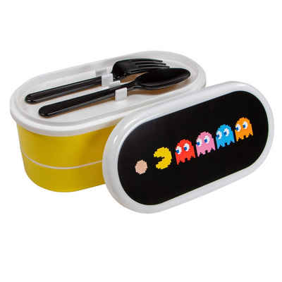 Out of the Blue Lunchbox Brotdose Pac-Man mit 2 Fächern und Besteck Lunchbox, Kunststoff, mit Besteck, Löffel, Gabel