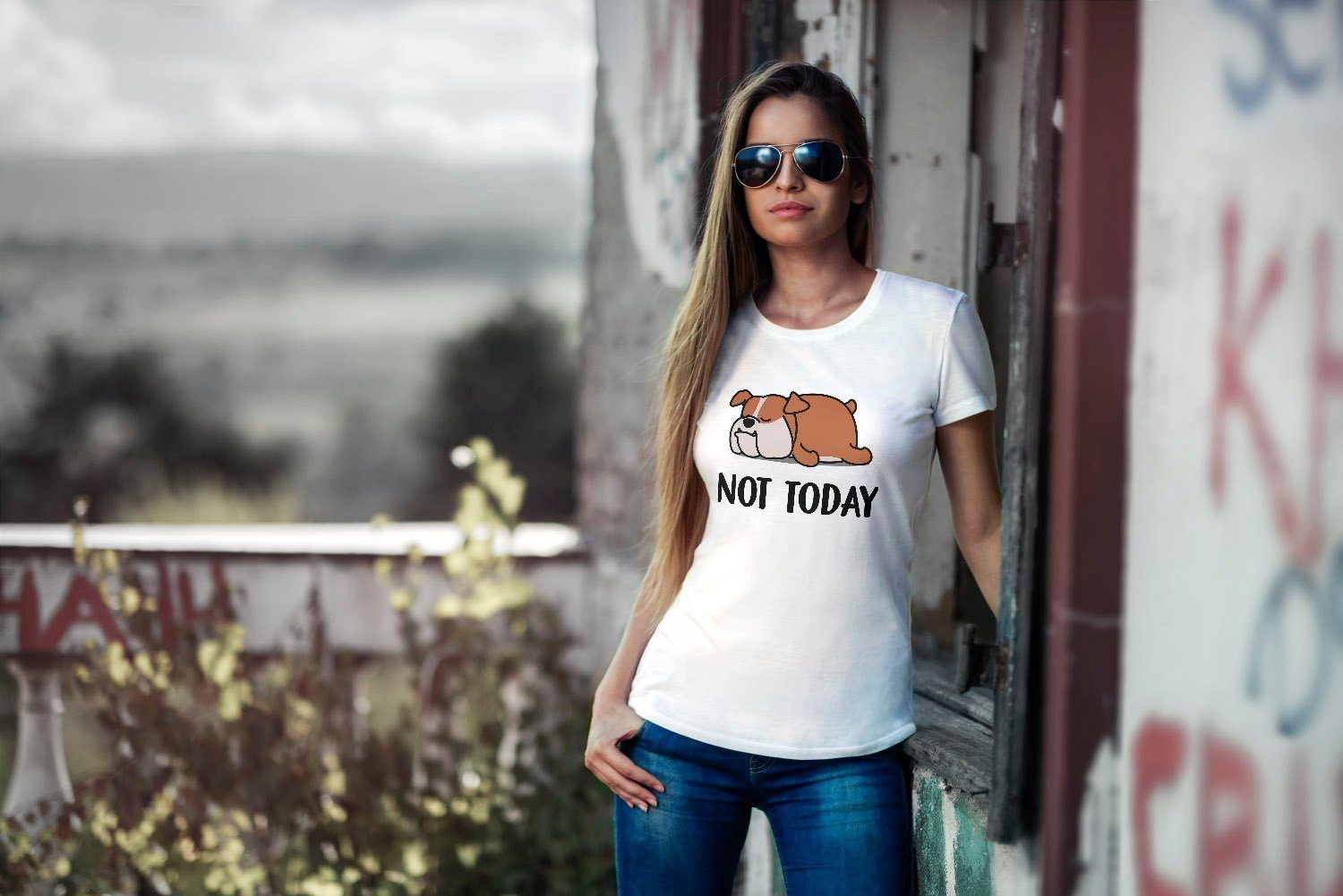 MoonWorks Print-Shirt Lustiges Damen T-Shirt Hund Fun-Shirt mit weiß Today Chillen Print Not Moonworks®