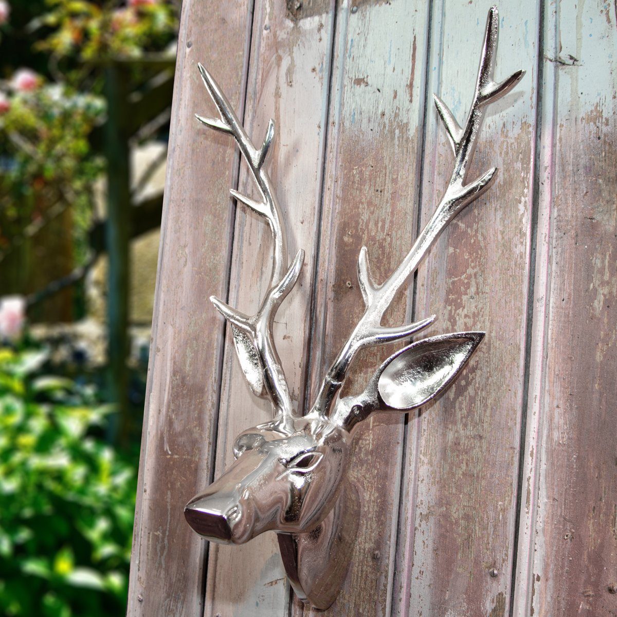 Antikas Wanddekoobjekt Kopfbüste als Wanddekoration, Groß, Hirsch, Wanddeko, Aluminium