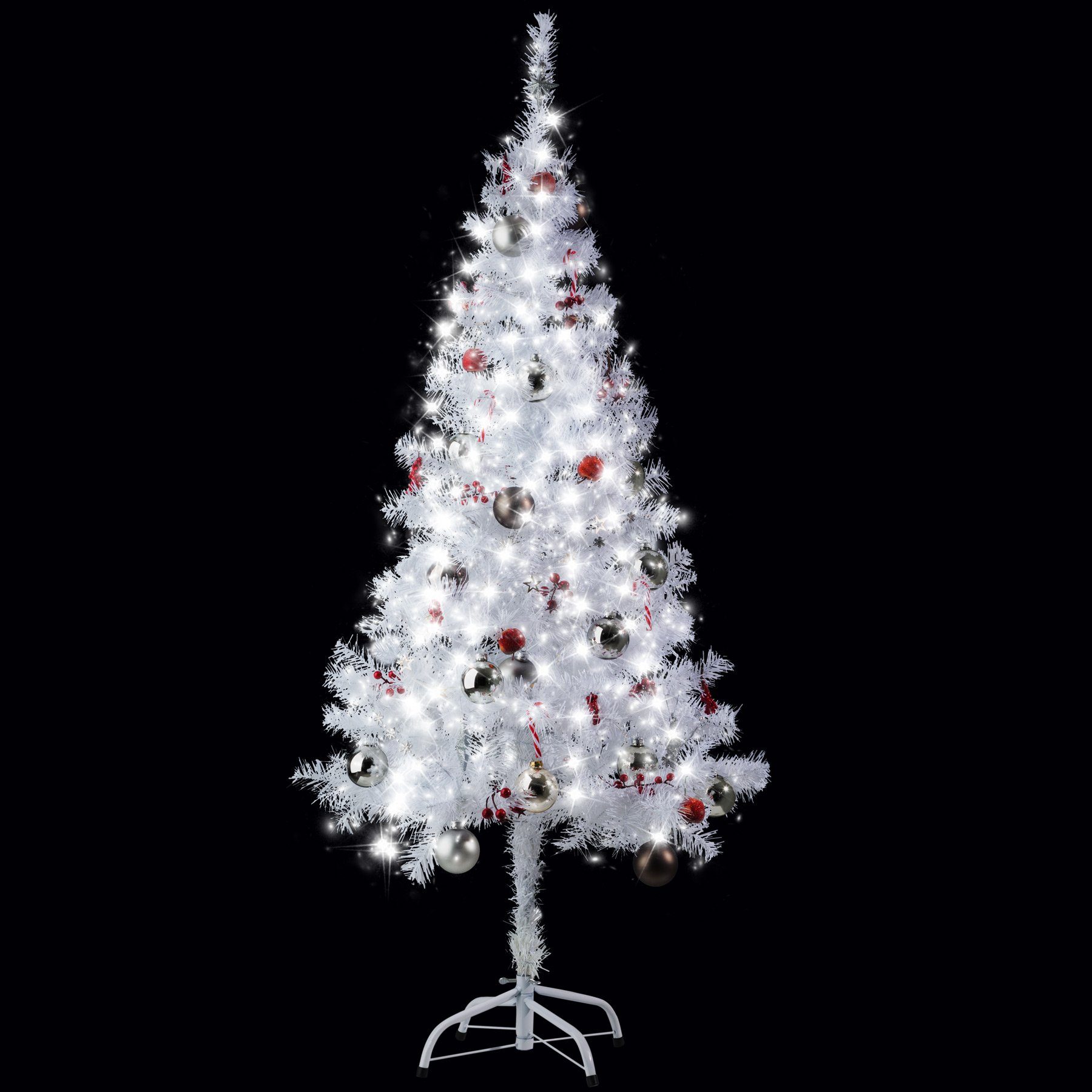 Baum künstlich Weihnachtsbaum 310 weiss, Weihnachtsbaum Künstlicher Undekorierter/Unbeleuchteter tectake mit weiß, Spitzen Metallständer