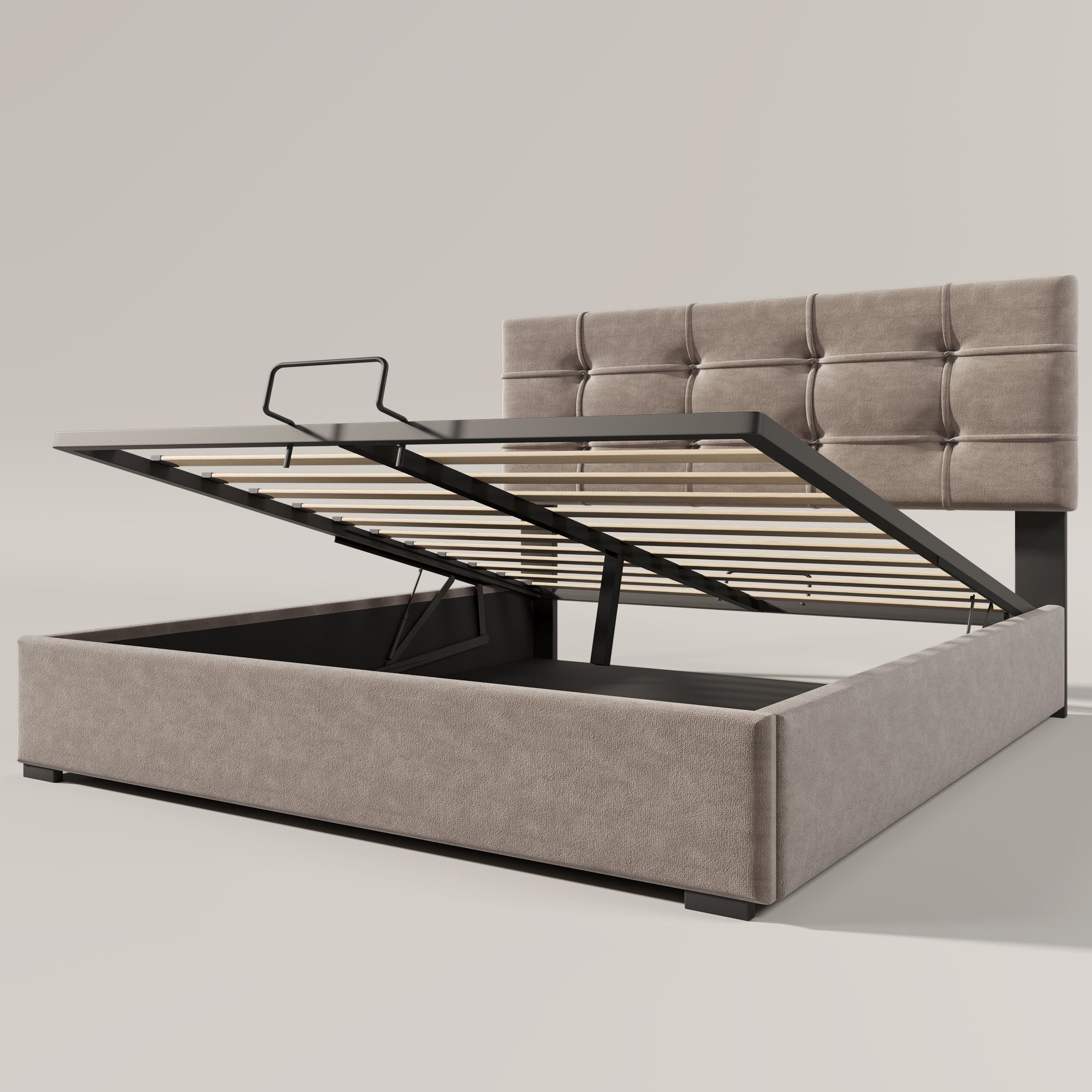 Boxspringbett (Funktionsbett, Doppelbett mit Bettkasten, Lattenrost und verstellbarem Kopfteil), Polsterbett hydraulisches Bett 140x200 cm, Bezug aus Samt