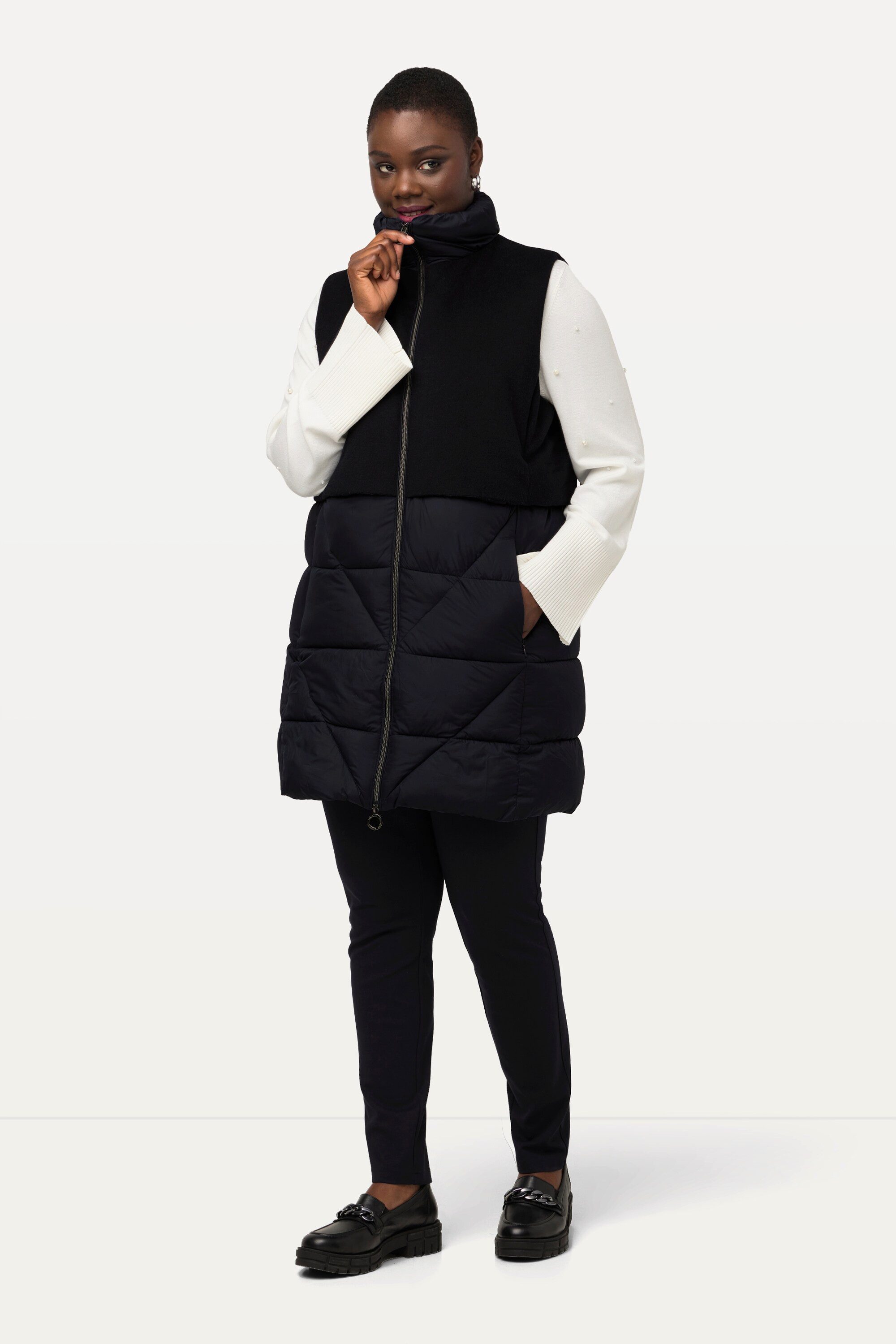 Ulla Popken Steppweste Steppweste A-Linie Wolloptik Stehkragen günstig online kaufen