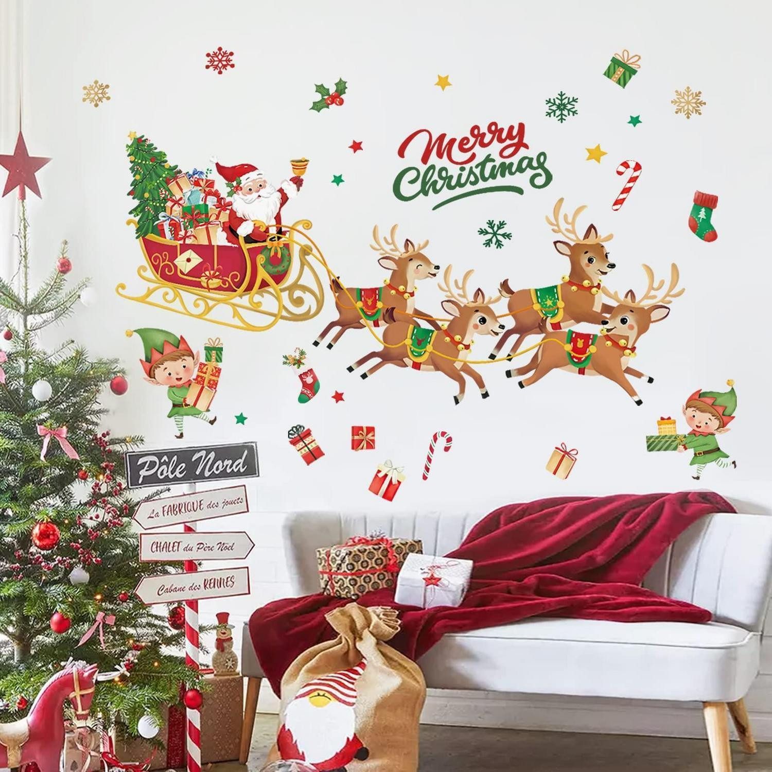 LuxusKollektion Fensterdekoration Wandtattoo Weihnachten Weihnachtsmann Rentiere XL
