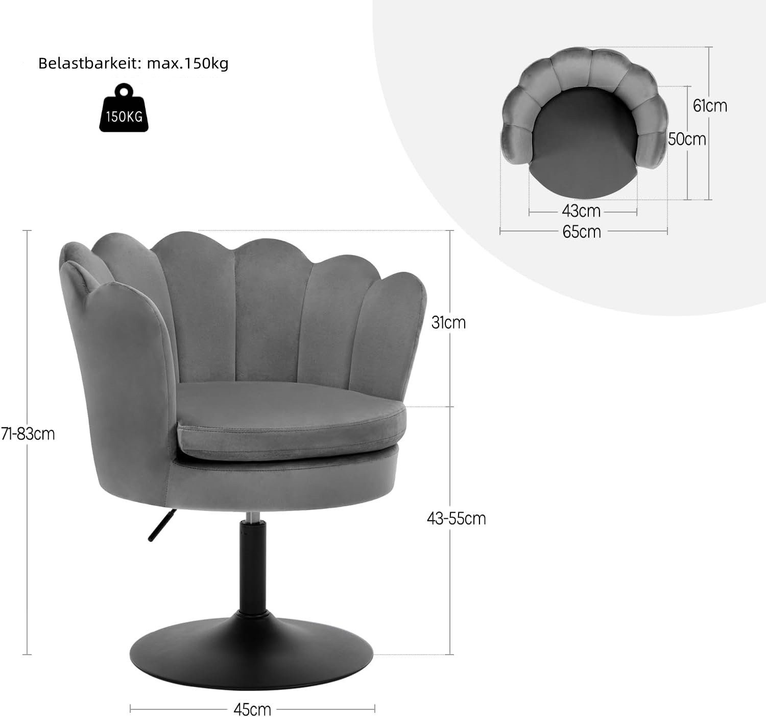 Woltu Polsterstuhl (1 St), Schminktisch Stuhl mit Lehne, Blumenform, 360° drehbar