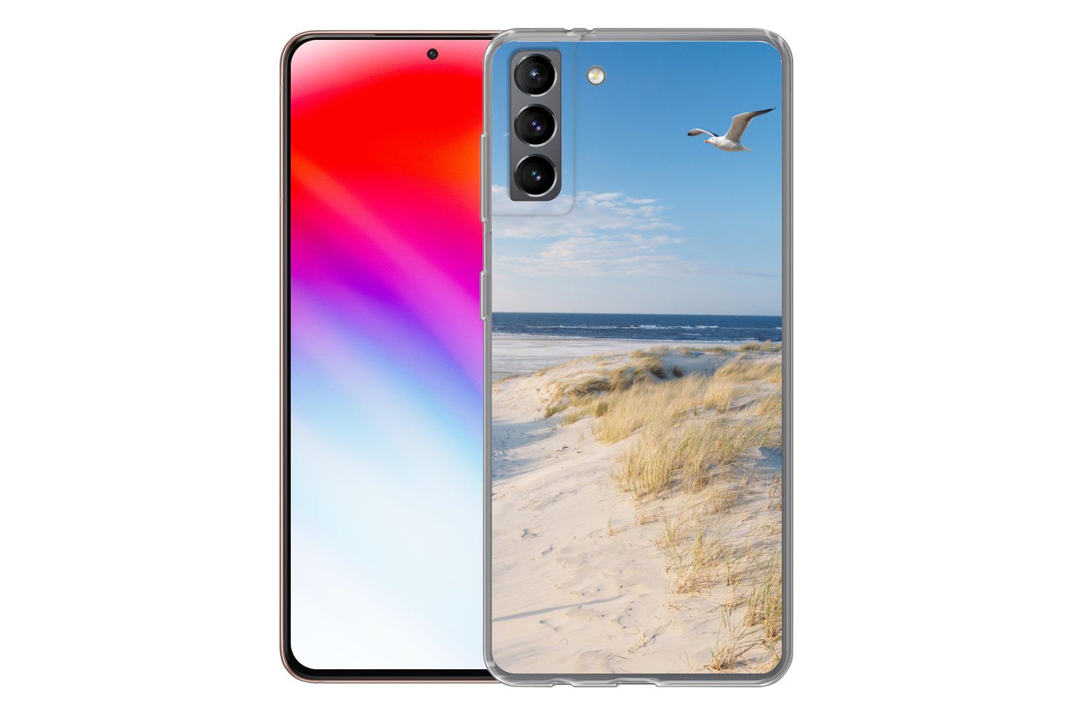 MuchoWow Handyhülle für Samsung Galaxy S21 Plus Düne - Möwe - Strand - Meer - Sonne, Phone Case, Silikon, Schutzhülle Dünn