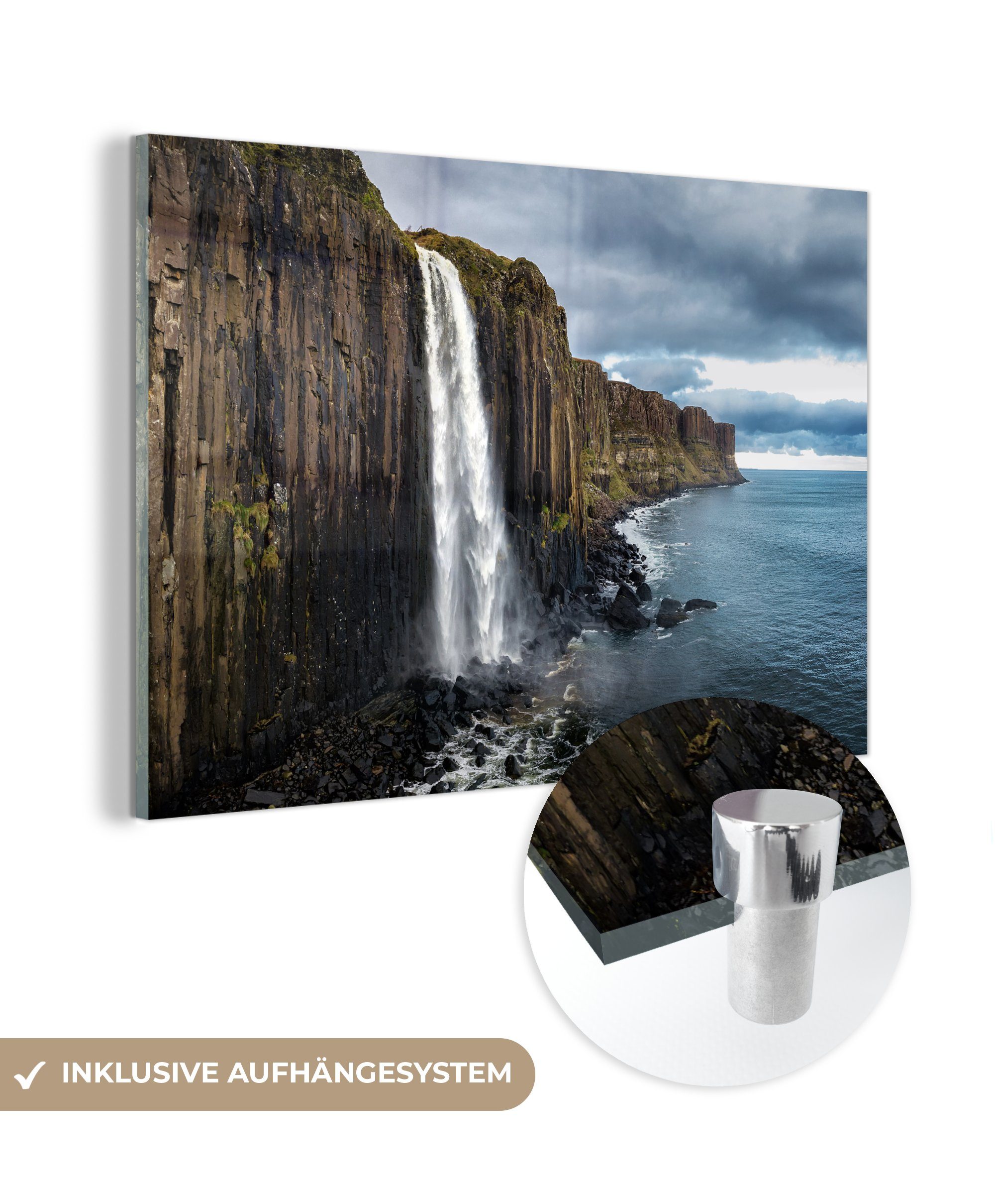 MuchoWow Acrylglasbild Wasserfall - Meer - Schottland - Natur, (1 St), Acrylglasbilder Wohnzimmer & Schlafzimmer