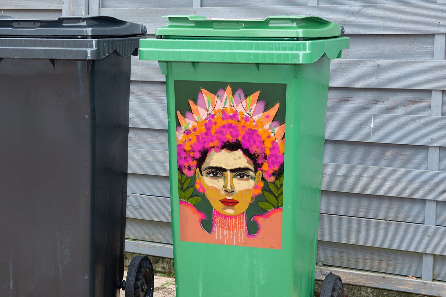 Frau - Abfalbehälter Wandsticker Mülleimer-aufkleber, - Container, MuchoWow Farben Rosa Sticker, - Mülltonne, (1 Porträt St),