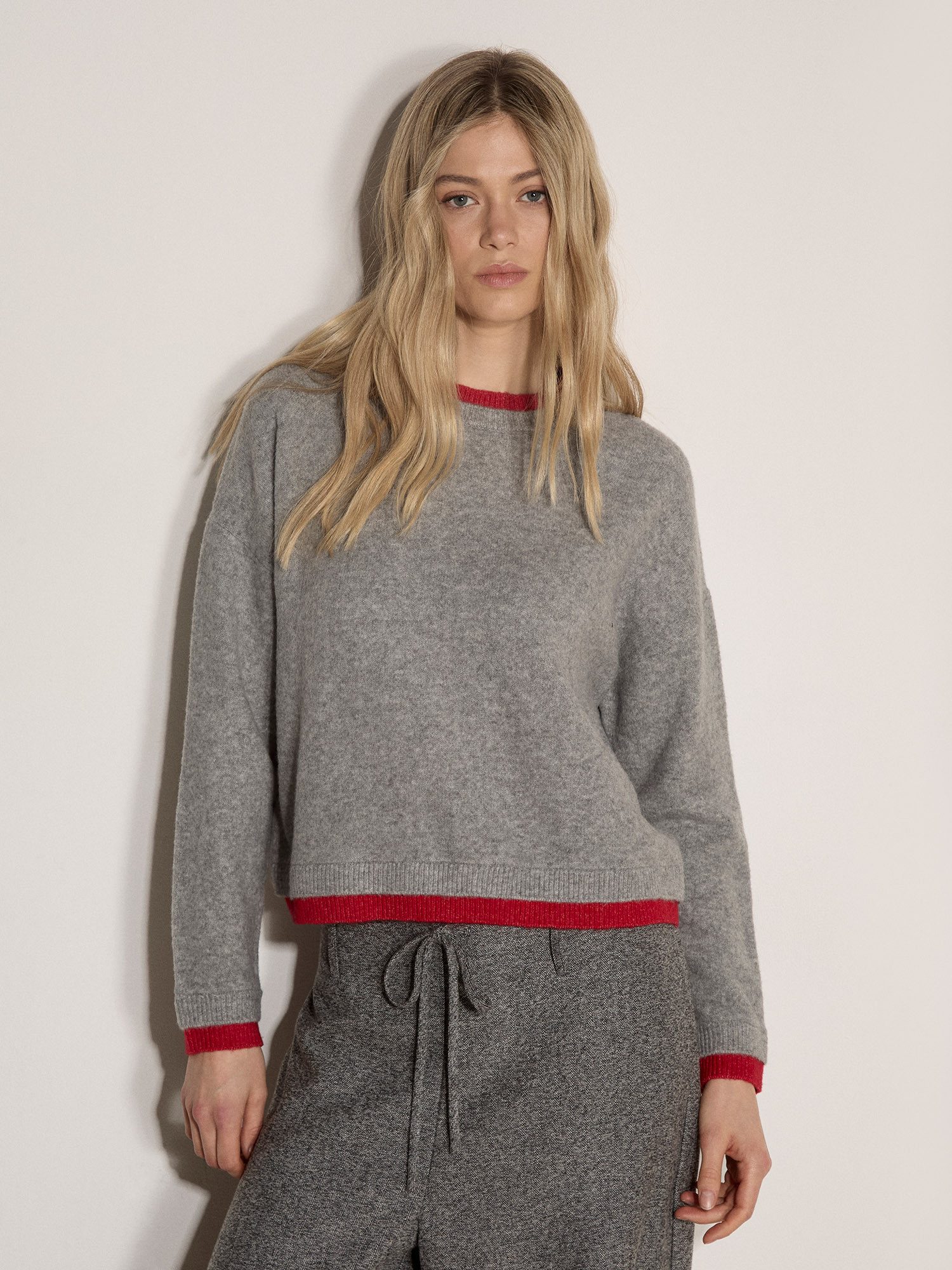 Apricot Strickpullover Pullover im Lagenlook mit abgesetzten Abschlüssen