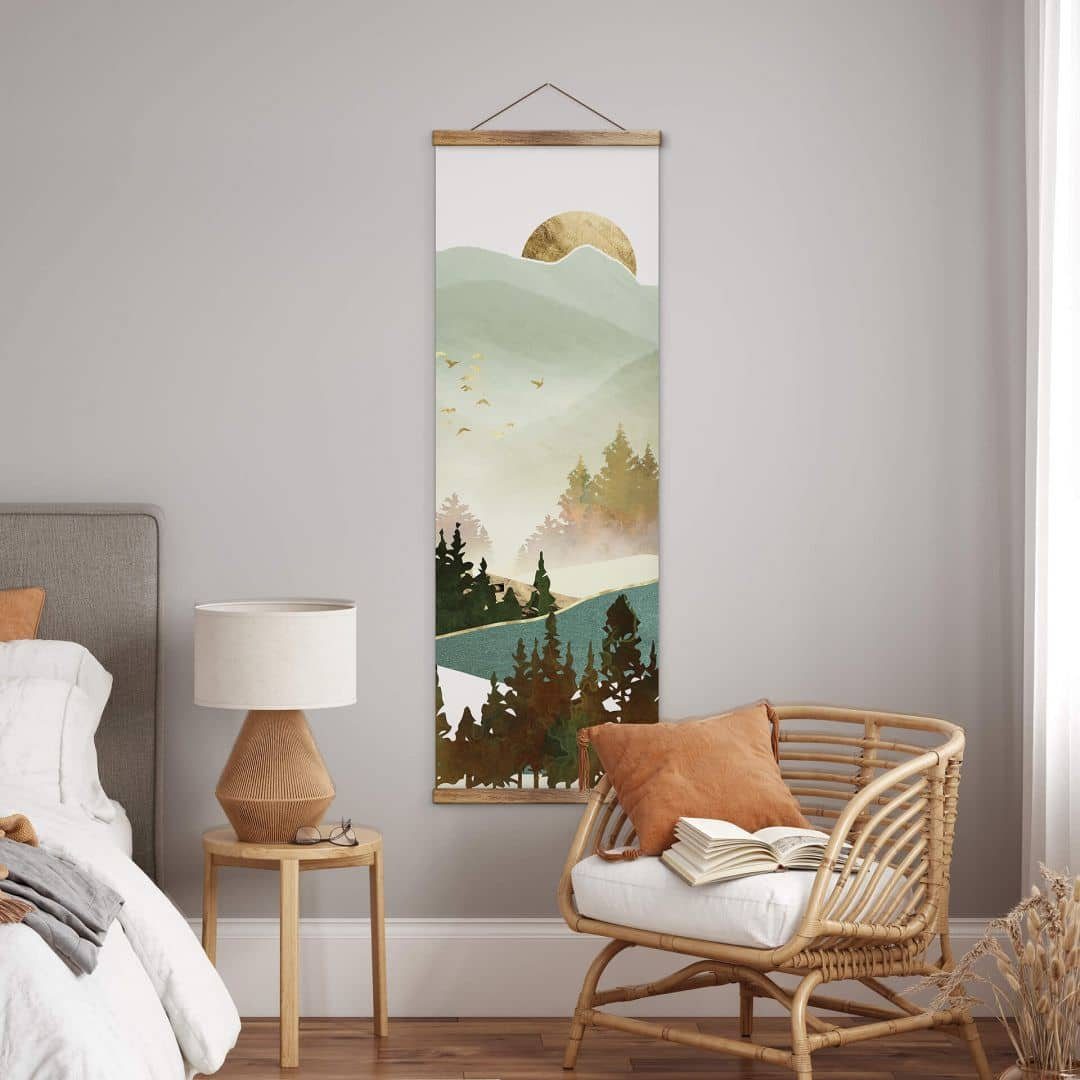 gold Wall Banner Leinwandbild Wald modern Natur Shui Sonne Zubehör Vintage SpaceFrog ohne Poster K&L Art Deko, Feng Stoffbild