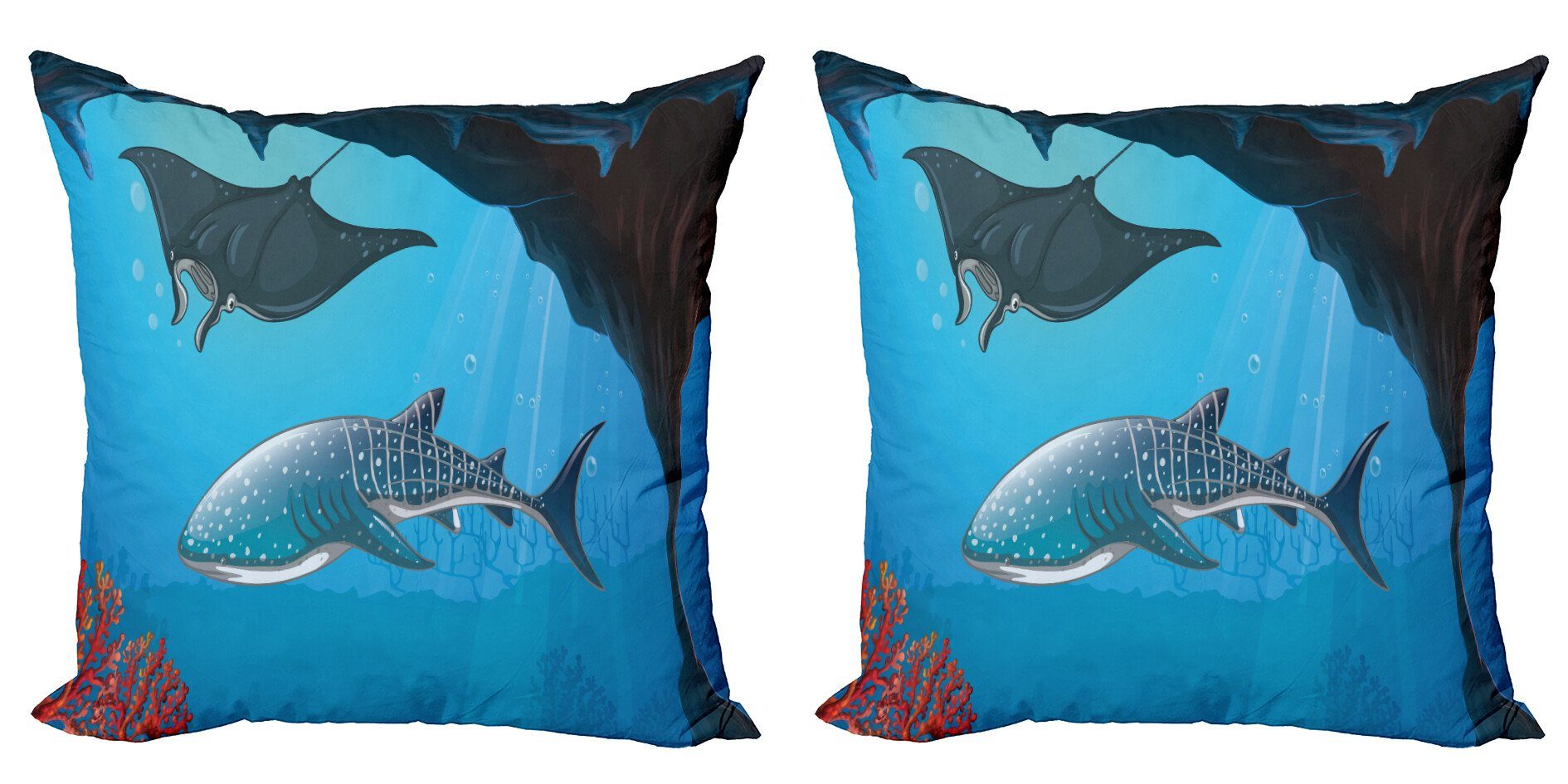 Kissenbezüge Modern Accent Doppelseitiger Digitaldruck, Abakuhaus (2 Stück), Karikatur Schwimmen Shark Ozean