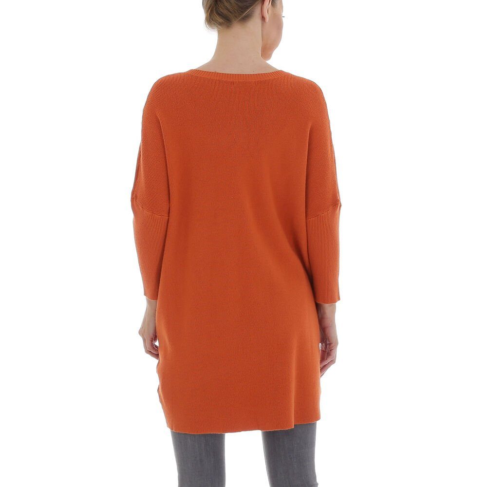Ital-Design Strickpullover Damen Freizeit Stretch Longpullover in Orange