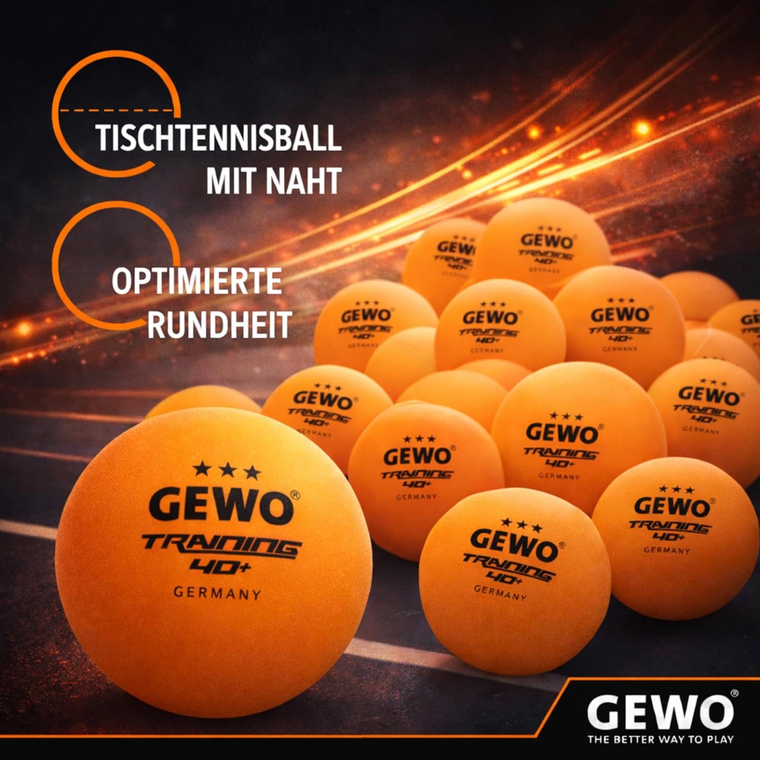 Gewo Tischtennisball 12 Stück, 3 Sterne 40+, Training ABS Tischtennisbälle, orange (12-St)