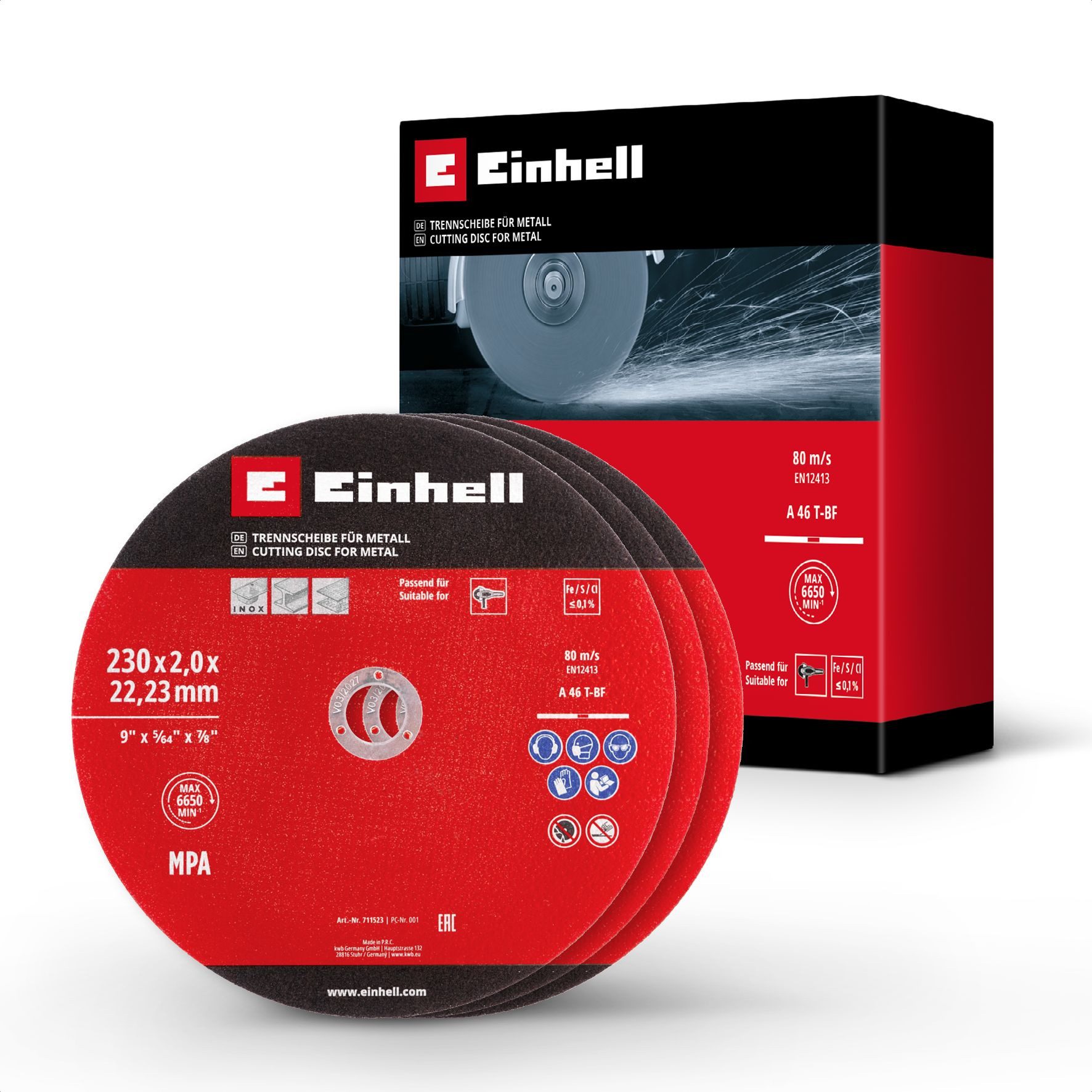 Einhell Відрізні диски, Dünntrennscheiben-Set 3-tlg. Ø 230 mm (für Metall, 2 mm, präzise)