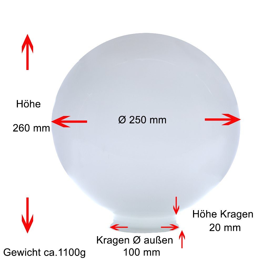 Home4Living Lampenschirm Kugelglas Lampenglas Ø 250mm Ersatzglas Glasschirm Glaskugel, Opalglas weiß mit Kragenrand