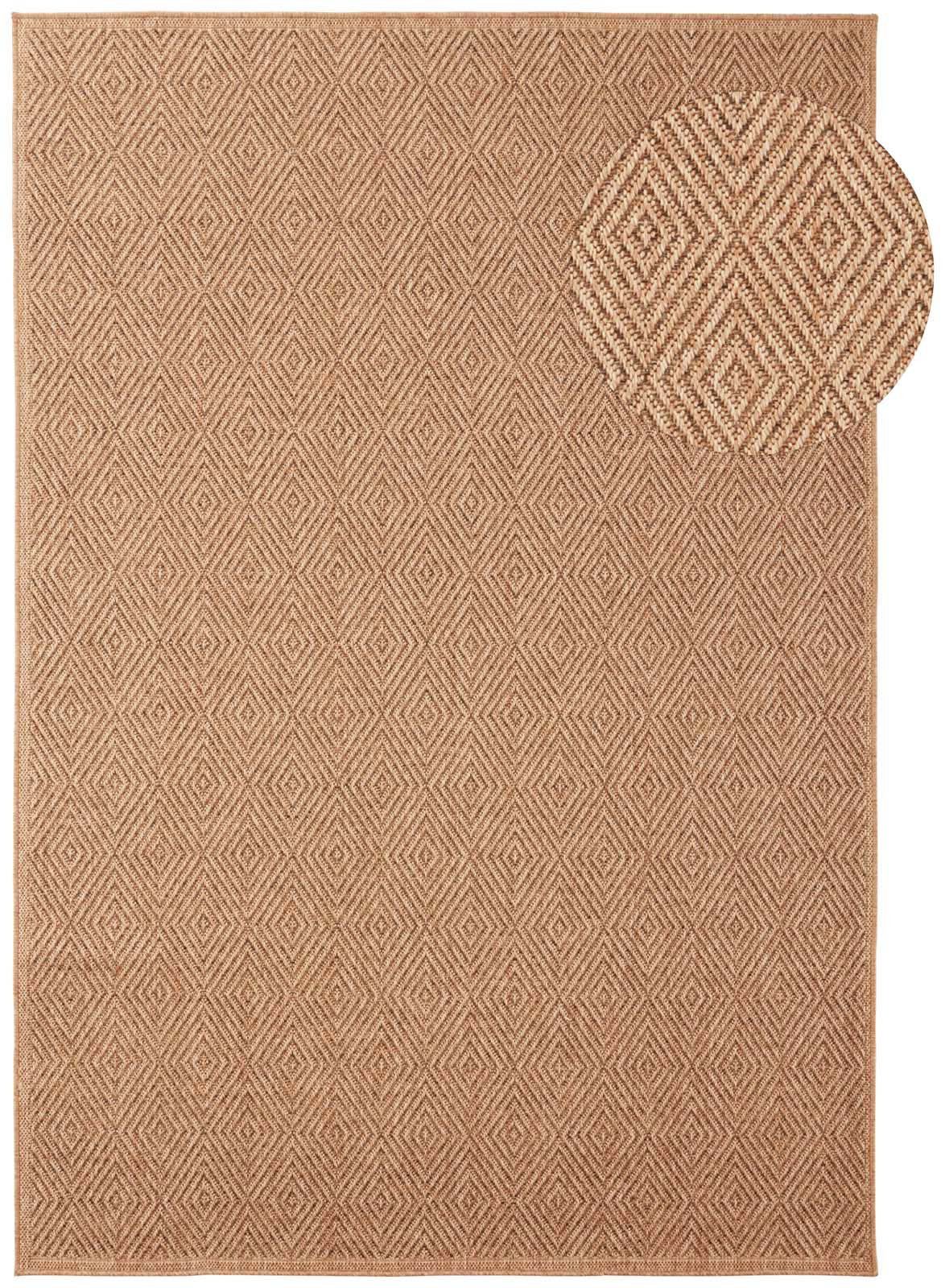 TaraCarpet Teppich TaraCarpet Borneo Raute Outdoor Teppich – Wetterfester Indoor & Outdoo, rechteckig, Höhe: 6 mm, Küche Wohnzimmer Terrasse Garten Balkon beige 80x150