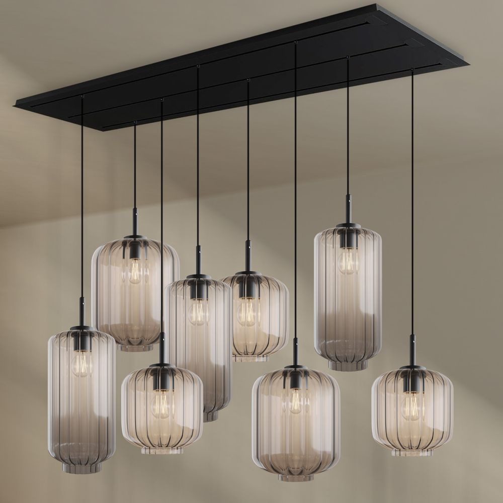 s.luce Pendelleuchte Velo Esstischlampe 8-flg 200cm 3-reihig Ø18/20/25cm Klar