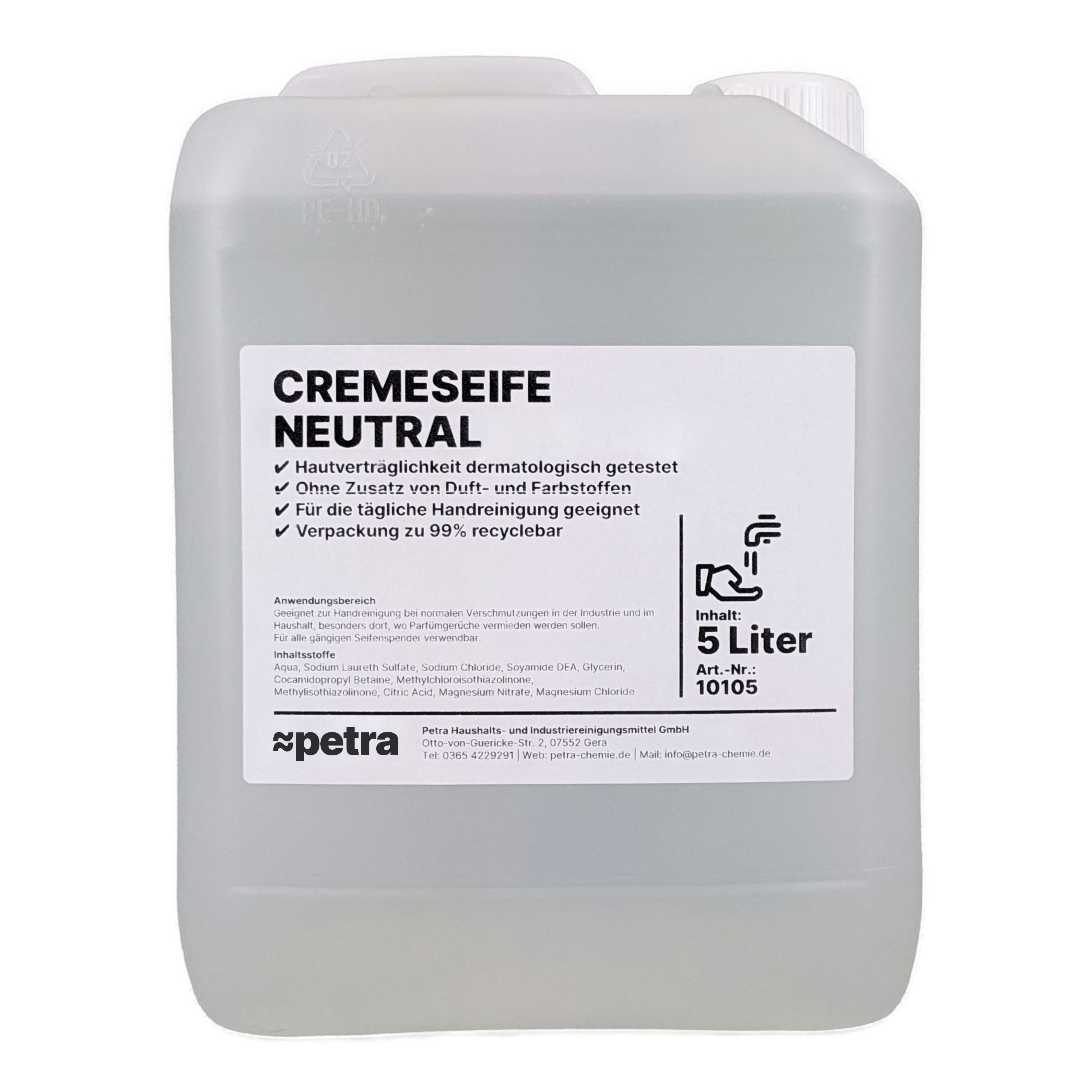 ≈petra Flüssigseife Cremeseife neutral [2x5 Liter Kanister], besonders geeignet zum Nachfüllen von Seifenspendern