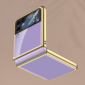Wigento Handyhülle Für Samsung Galaxy Z Flip4 5G Lackiertes Glas Design Hart Cover Handy Tasche Hülle Etuis Schwarz