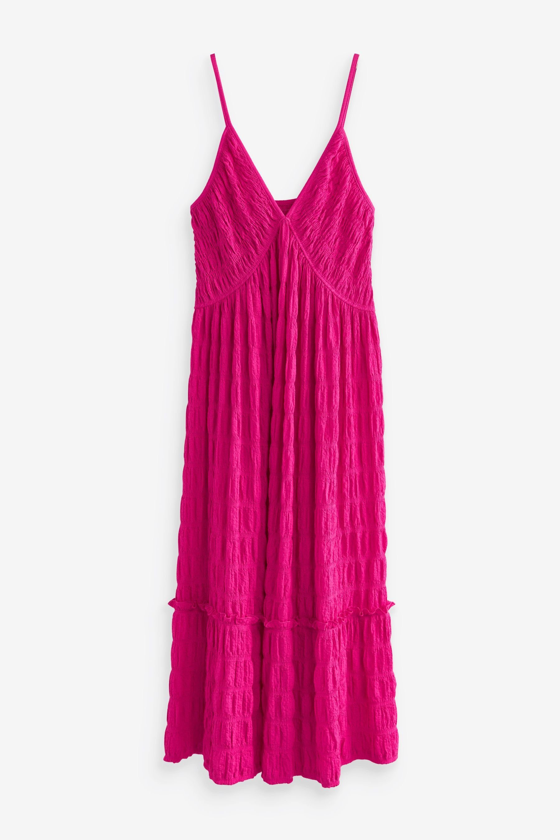 aus Strukturjersey (1-tlg) Midi-Trägerkleid Next Pink Gesmoktes Midikleid