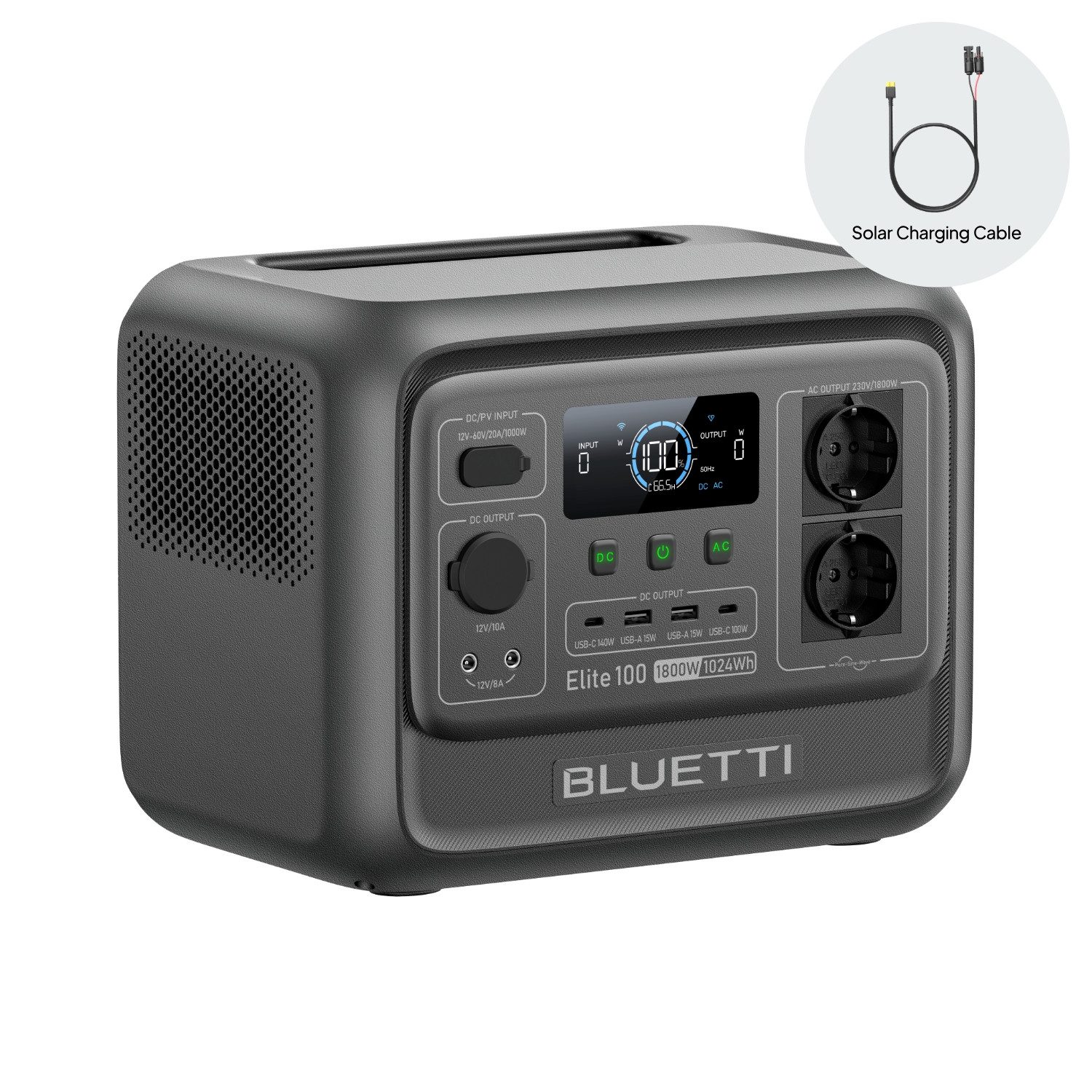 BLUETTI Stromerzeuger Elite 100 V2 1800W/ 1024Wh Tragbare PowerStation (2025 Neu), 1,8 in kW, (LFP Batterie Backup mit 2 1800W AC Ausgängen (3600W Surge), 35% Kompakter, Solar Generator für Camping, Stromausfälle und Off-grid