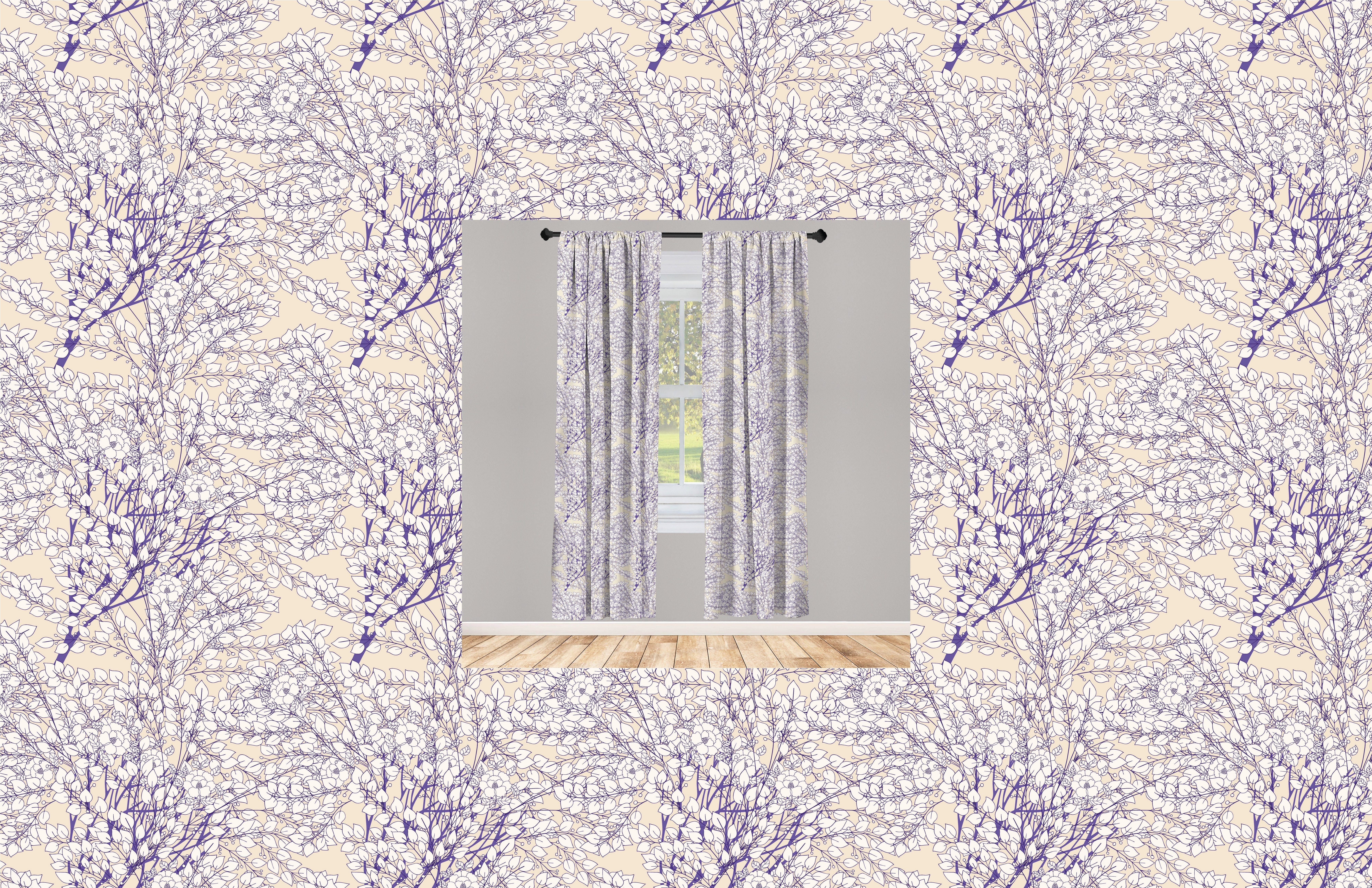 Gardine Vorhang für Wohnzimmer Schlafzimmer Dekor, Abakuhaus, Microfaser, Blätter Antik Stil Pflanzen Muster