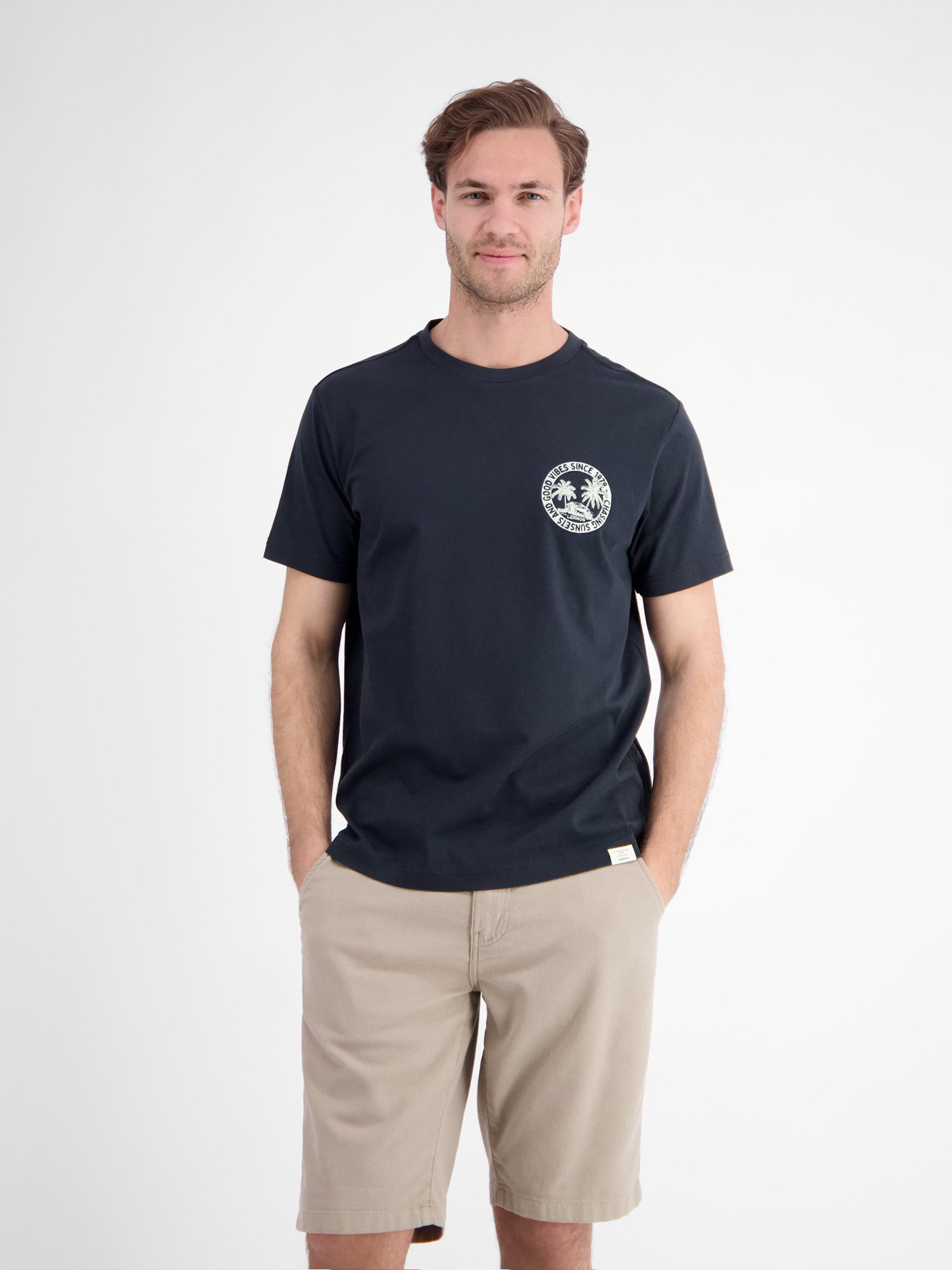 LERROS T-Shirt Lässiges, unifarbenes T-Shirt aus reiner Baumwolle mit Print