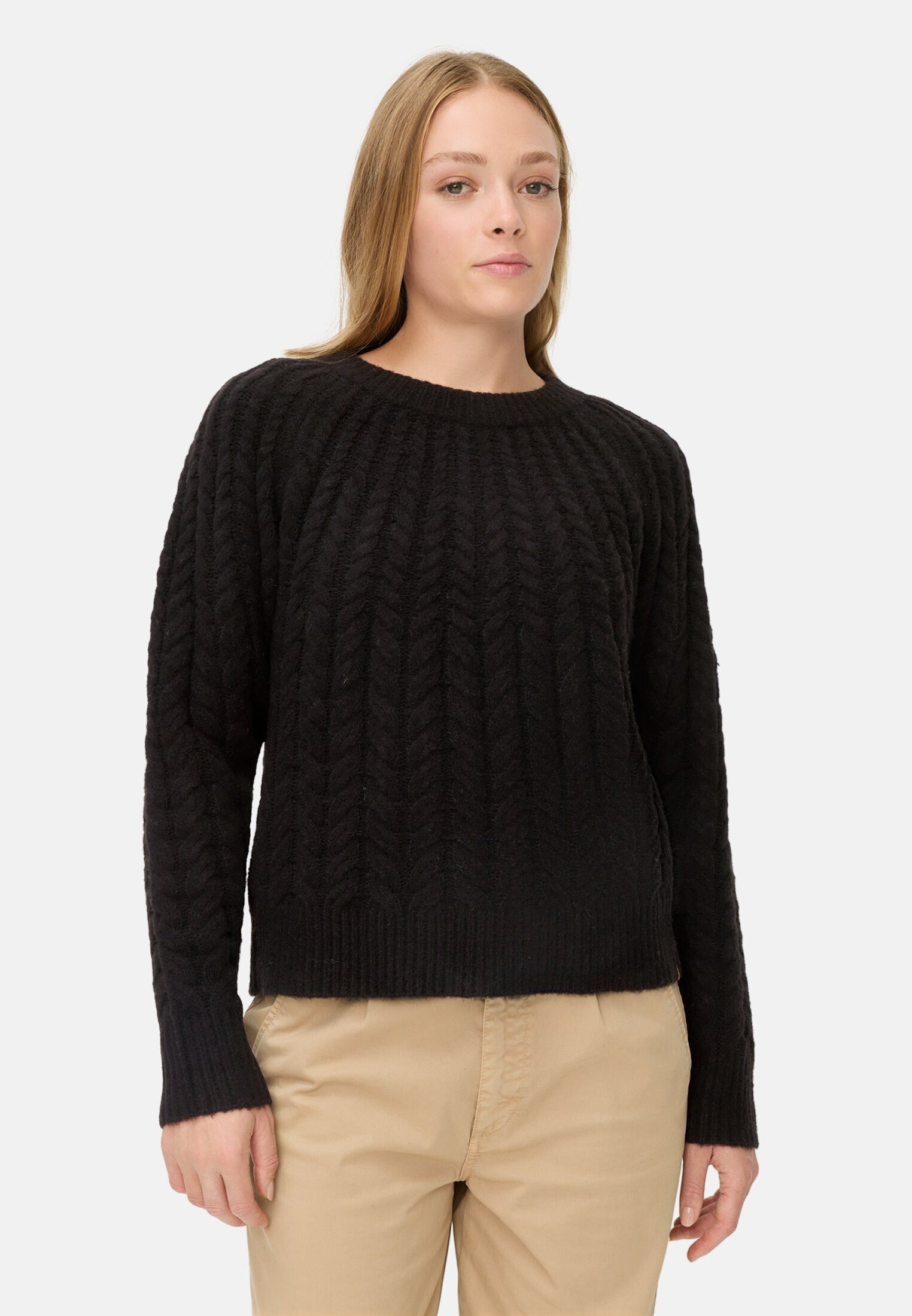 camel active Strickpullover mit Rundhalskragen Langarm Markenlogo