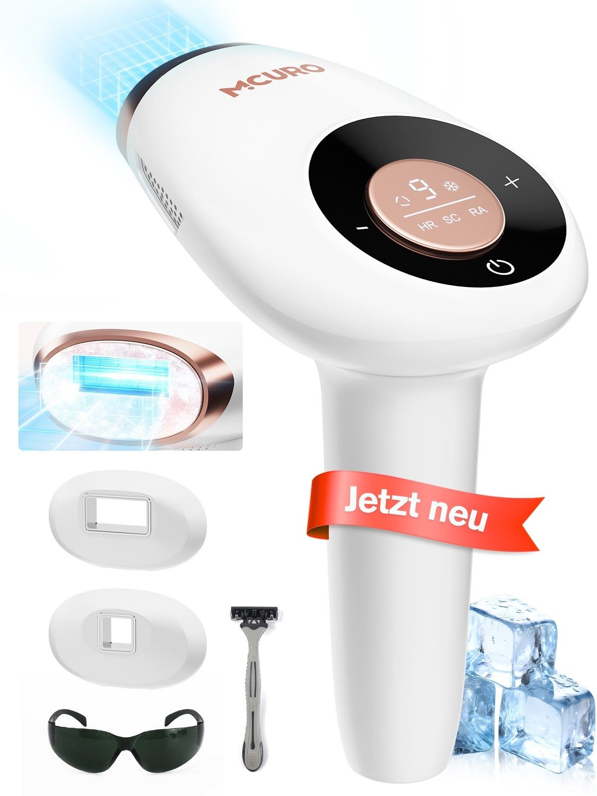 MCURO IPL-Haarentferner Laser Haarentfernung mit Einfrierpunktfunktion, 990,000 Lichtimpulse, 9 Energiestufen Hohe Energiedichte von 21 J / 3,3 cm², Haarentfernung Laser für Männer, Frauen, Achseln, Beine, Körper