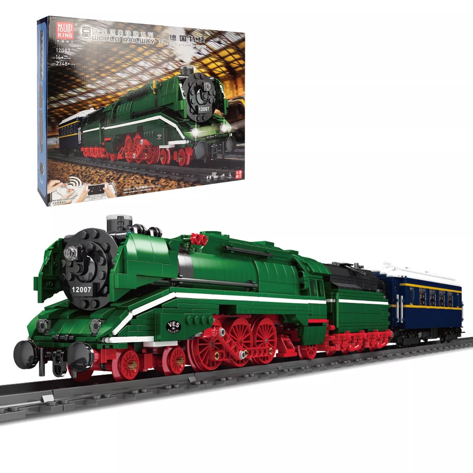 Mould King 12007 German Express Zug Dampflokomotive Klemmbausteine Spielzeug MOC Konstruktions-Spielset, (2348 St)