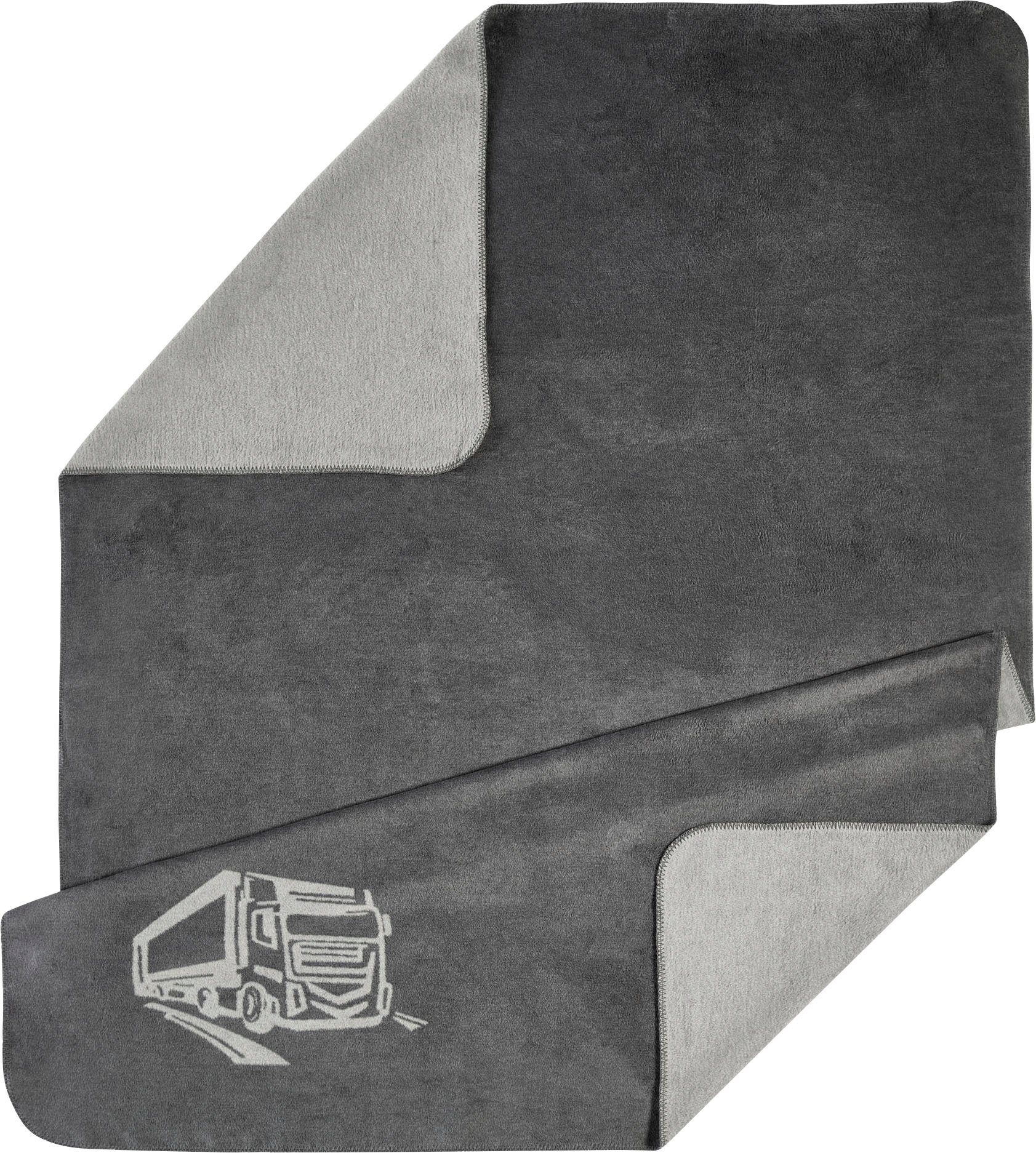 Kneer, Kuscheldecke Hirsch, wahlweise Gingko Motiv, mit Wohndecke LKW, oder hellgrau