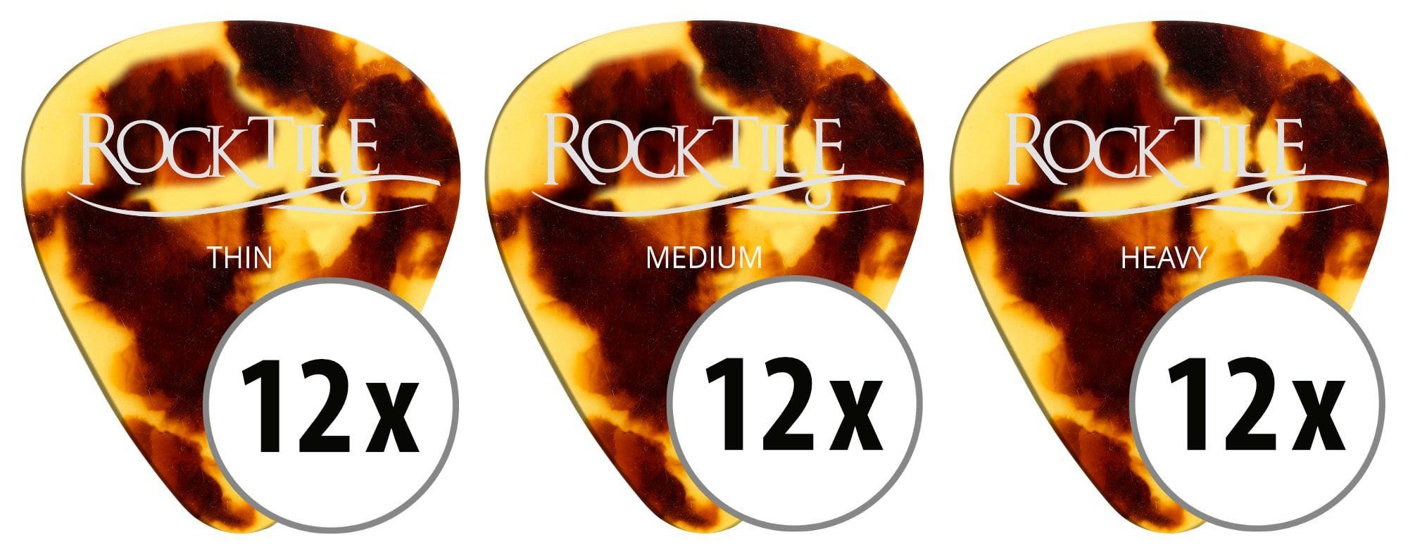 Rocktile Plektrum Rocktile Plektren Brown Tortoise 36er Master Pack, gemischte Stärken, 36 Stück im Set