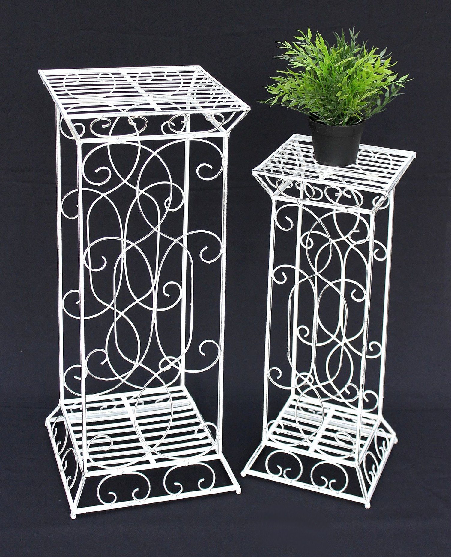 Blumenhocker Metall Weiß Eckig 2er Set 63 cm und 77 cm Blumenständer 20304
