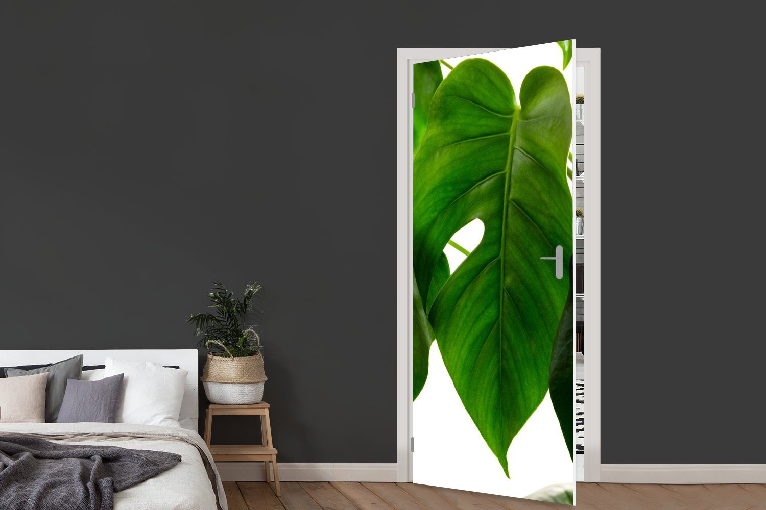 MuchoWow Matt, Blatt und Hintergrund, Tür, St), bedruckt, auf Türtapete grünes botanisches 75x205 cm (1 Ein für weißem Fototapete Türaufkleber,