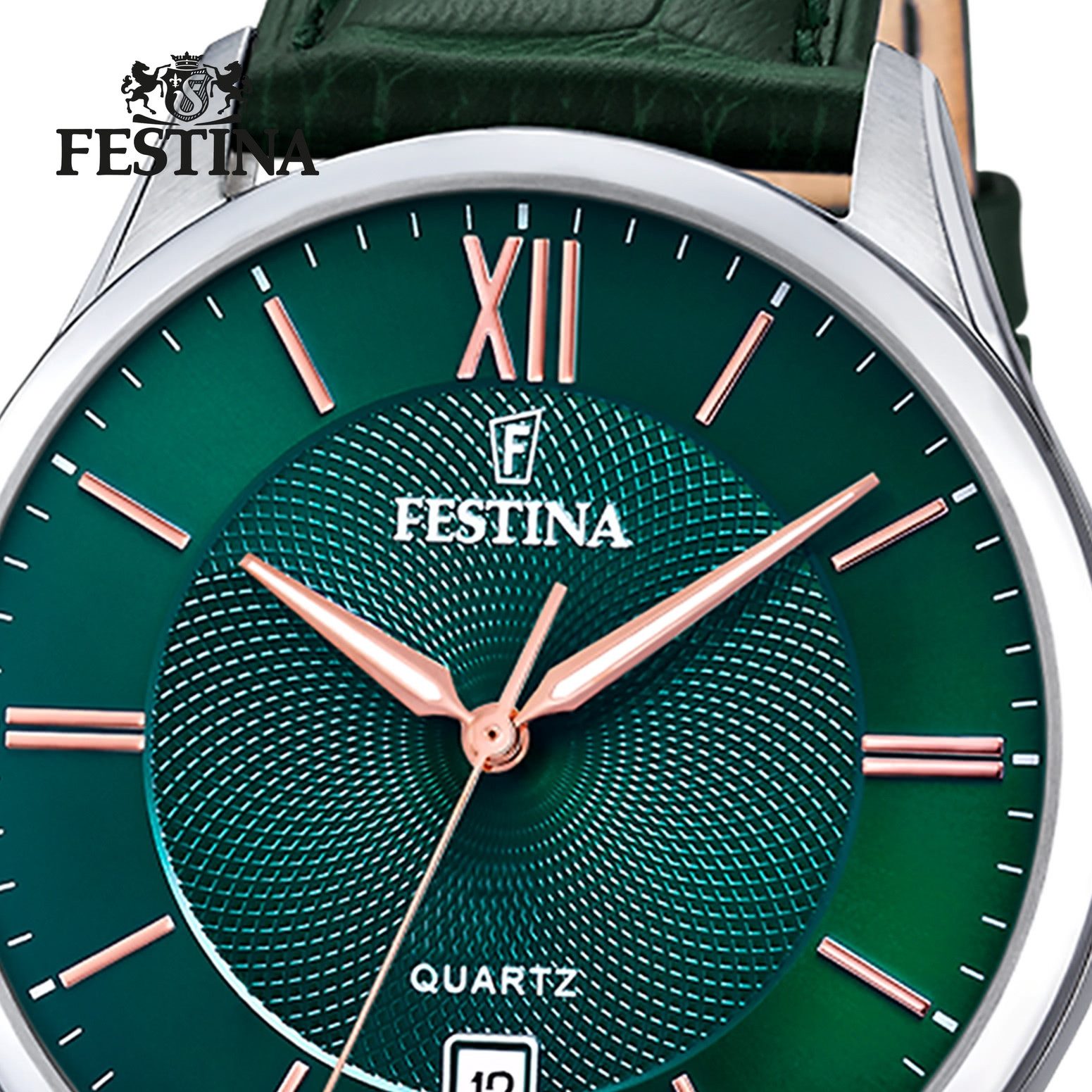 Festina Quarzuhr Festina Herrenuhr Leder grün Festina, (Analoguhr), Herren Armbanduhr rund, Lederarmband grün, Casual