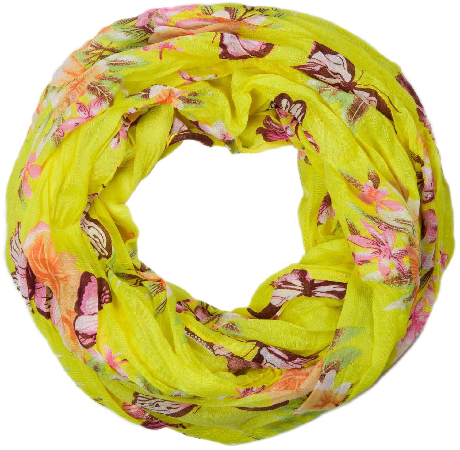 Schmetterling Loop, (1-St), styleBREAKER Print Gelb mit Loop Blumen