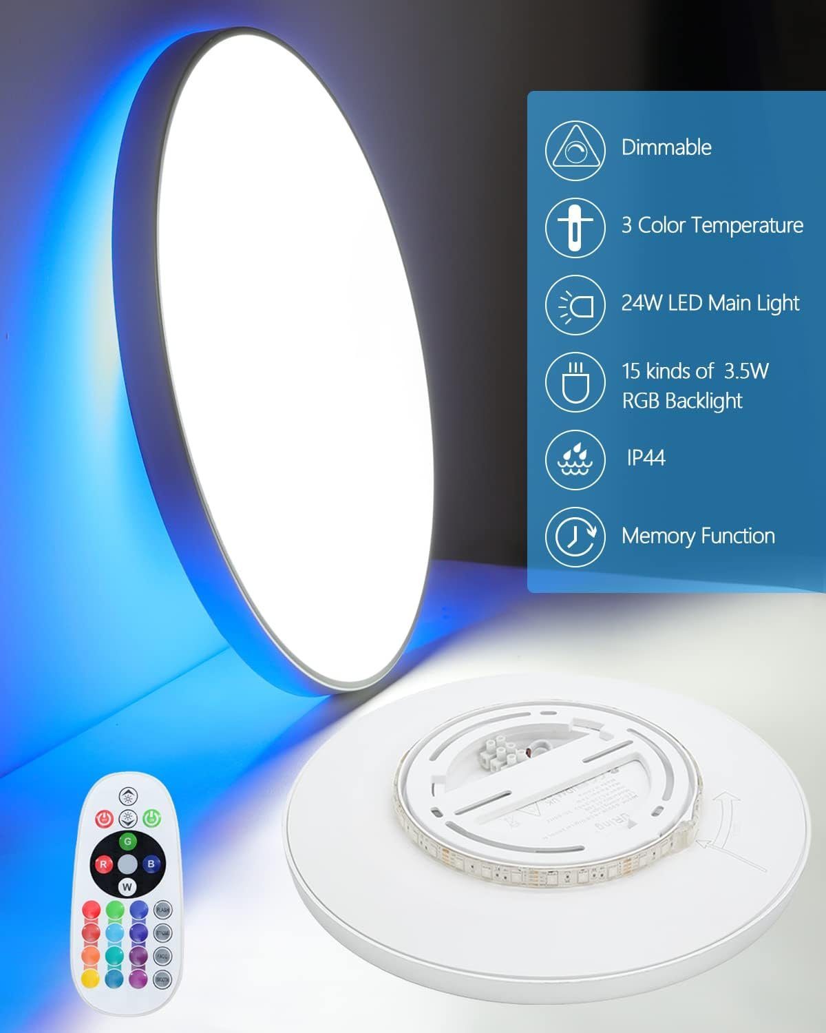 Diyarts LED RGB-Beleuchtung mit integriert, Fernbedienung LED nach Wunsch, Farbwechsel, fest dimmbar, & Farbtemperatur, Deckenleuchte