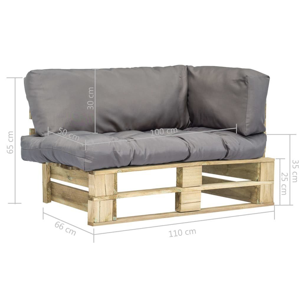 Loungesofa Outdoor-Sofa und Kissen Grau Teile Kiefernholz, Paletten grau Grün vidaXL mit 1 in