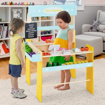 KOMFOTTEU Kaufladen, mit Spielkasse, hängender Tafel, für Kinder ab 3 Jahren