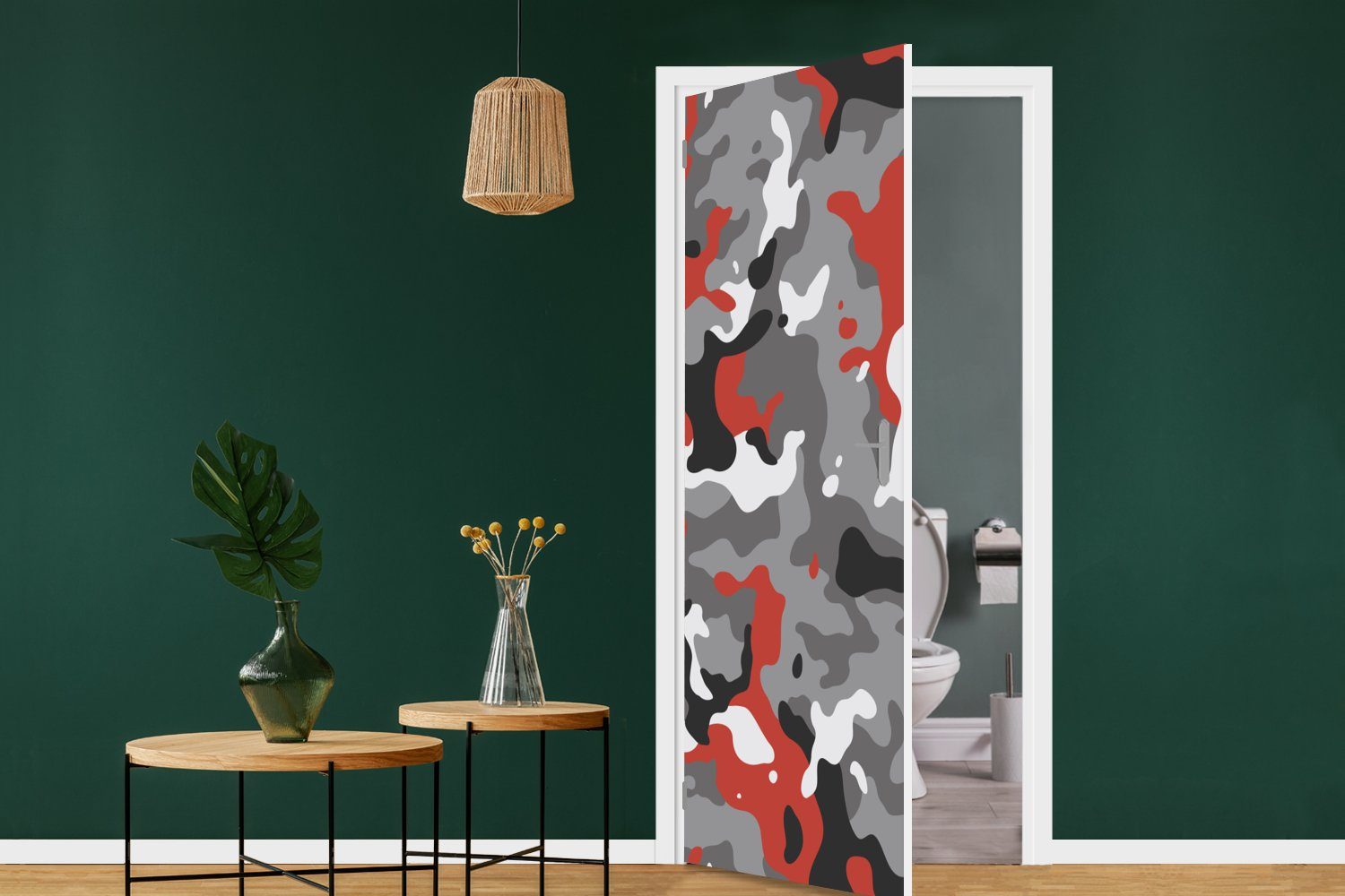 MuchoWow Türtapete Camouflage-Muster mit Matt, cm St), (1 für Fototapete bedruckt, 75x205 roten Türaufkleber, Tür, Akzenten