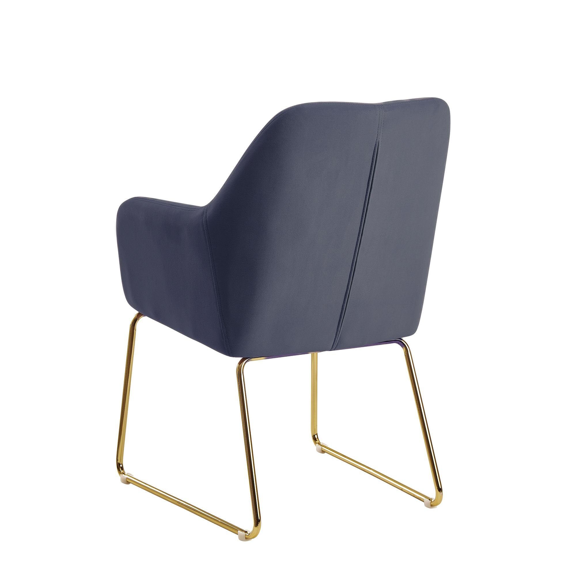 Samt Beinen Metall, Stuhl Stoff | Modern), Esszimmerstuhl Esszimmer FB58674 FINEBUY goldenen mit Blau Samt Küchenstuhl (Blaugrau Polsterstuhl Blau / Metall /