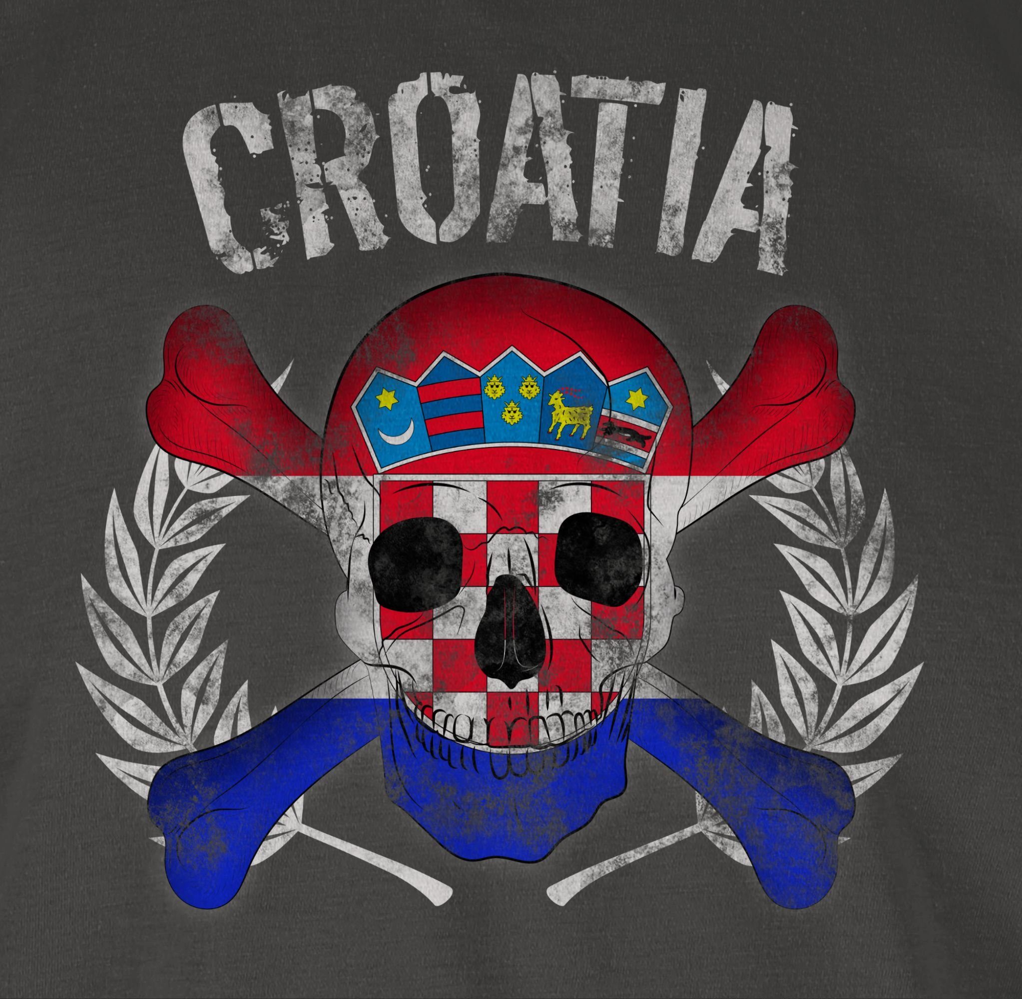 Shirtracer T-Shirt Kroatien 2 Totenkopf Dunkelgrau EM WM Croatia 2024 Fussball