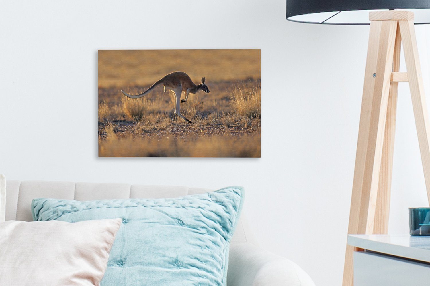 OneMillionCanvasses® Leinwandbild Känguru - Sonne 30x20 cm - Wanddeko, St), Wandbild Leinwandbilder, Aufhängefertig, Gras, (1