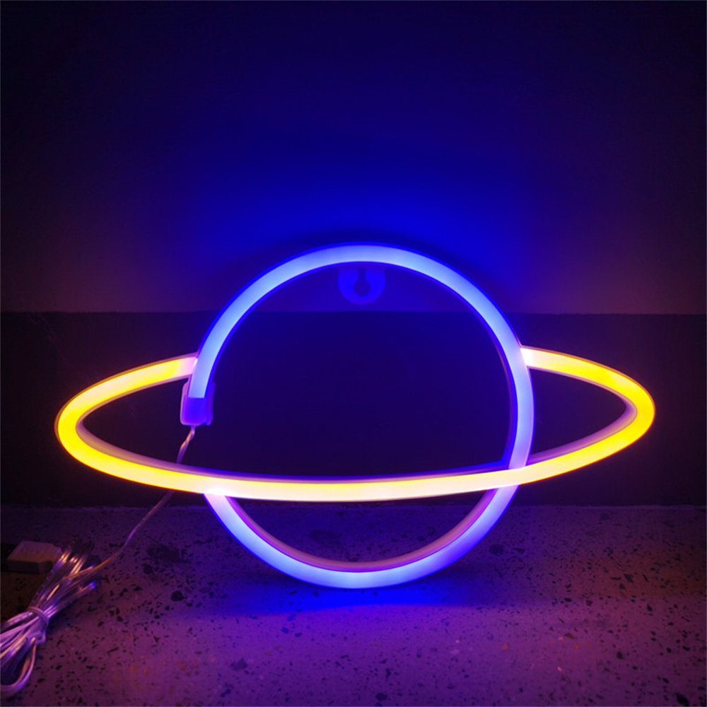 Oneid LED Stripe Planet Neonlicht und Sockel LED Tischlampe Nachtlicht USB/Batterie A04