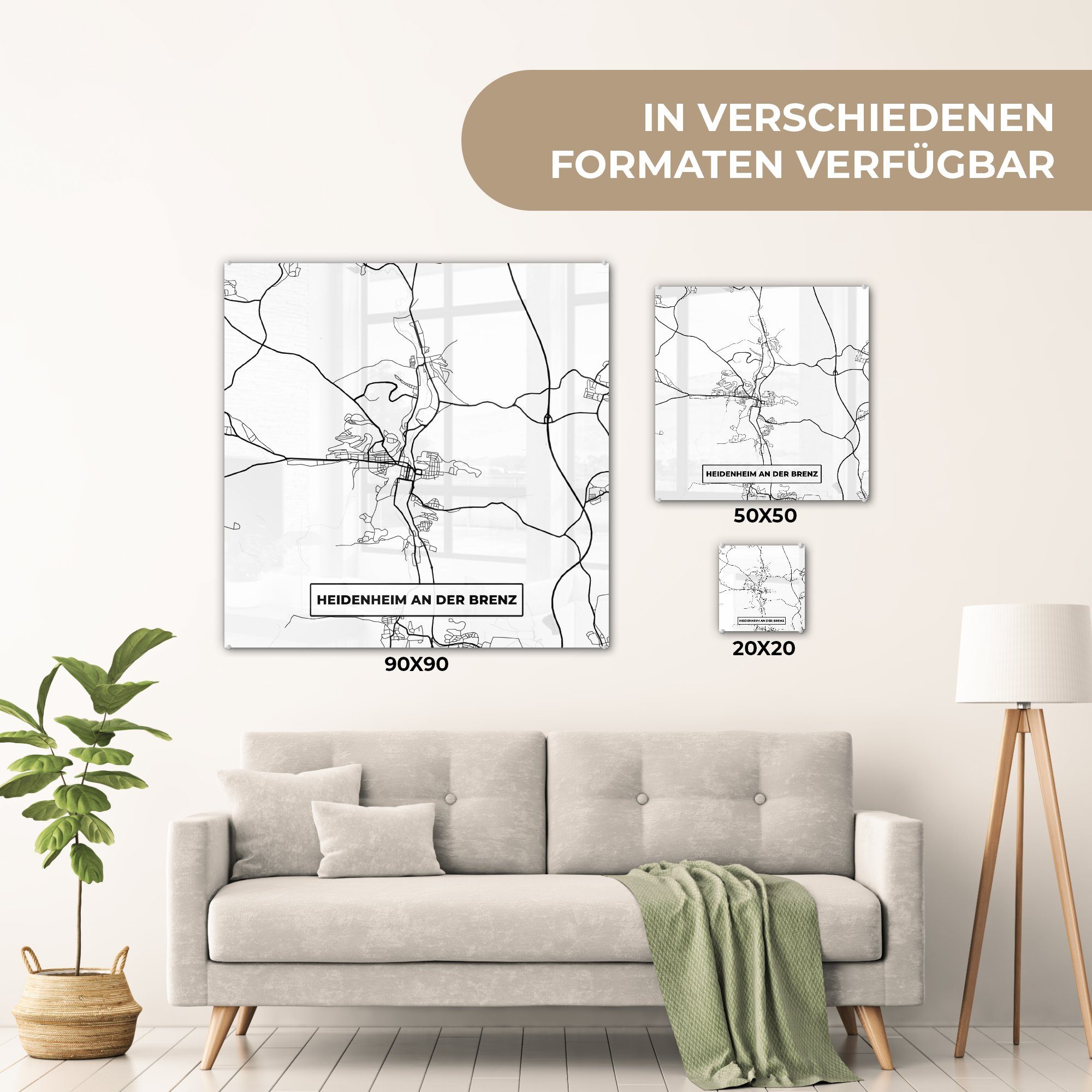 Wandbild Glasbilder Karte Stadtplan, St), Bilder Wanddekoration auf MuchoWow Brenz - Glas Glas - Foto - der Acrylglasbild Heidenheim - - (1 an auf