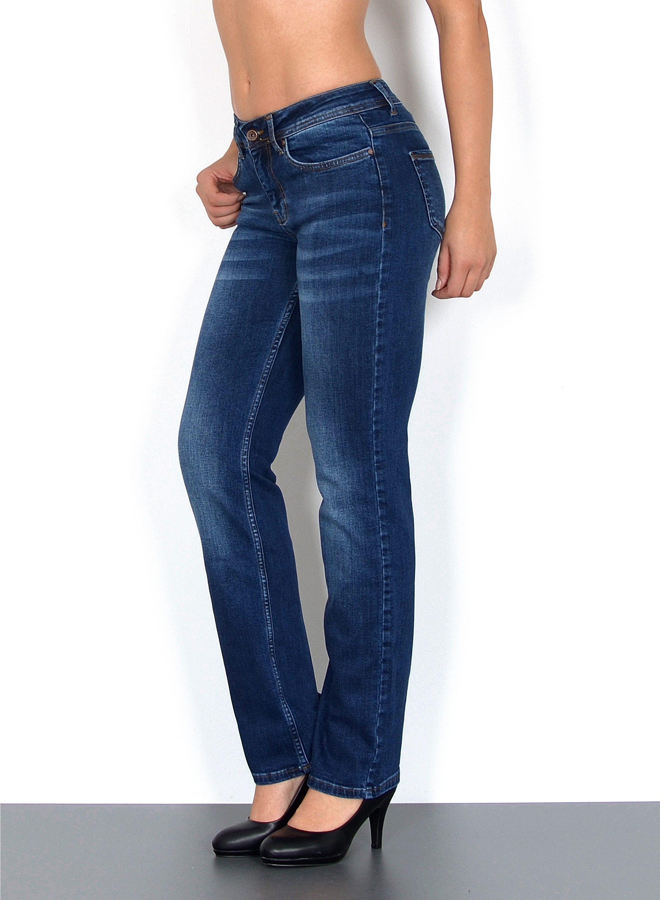 ESRA Straight-Jeans High Waist Straight Fit Jeans Damen Gerader Schnitt bis Übergröße G1 Damen Jeanshose Straight Leg Stretch Jeans High Waist bis Plus Size