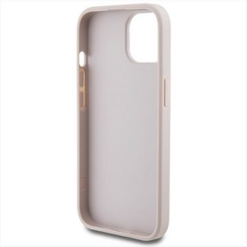 Guess Smartphone-Hülle Guess Apple iPhone 15 Plus Schutzhülle Case 4G Metal Gold Logo Pink