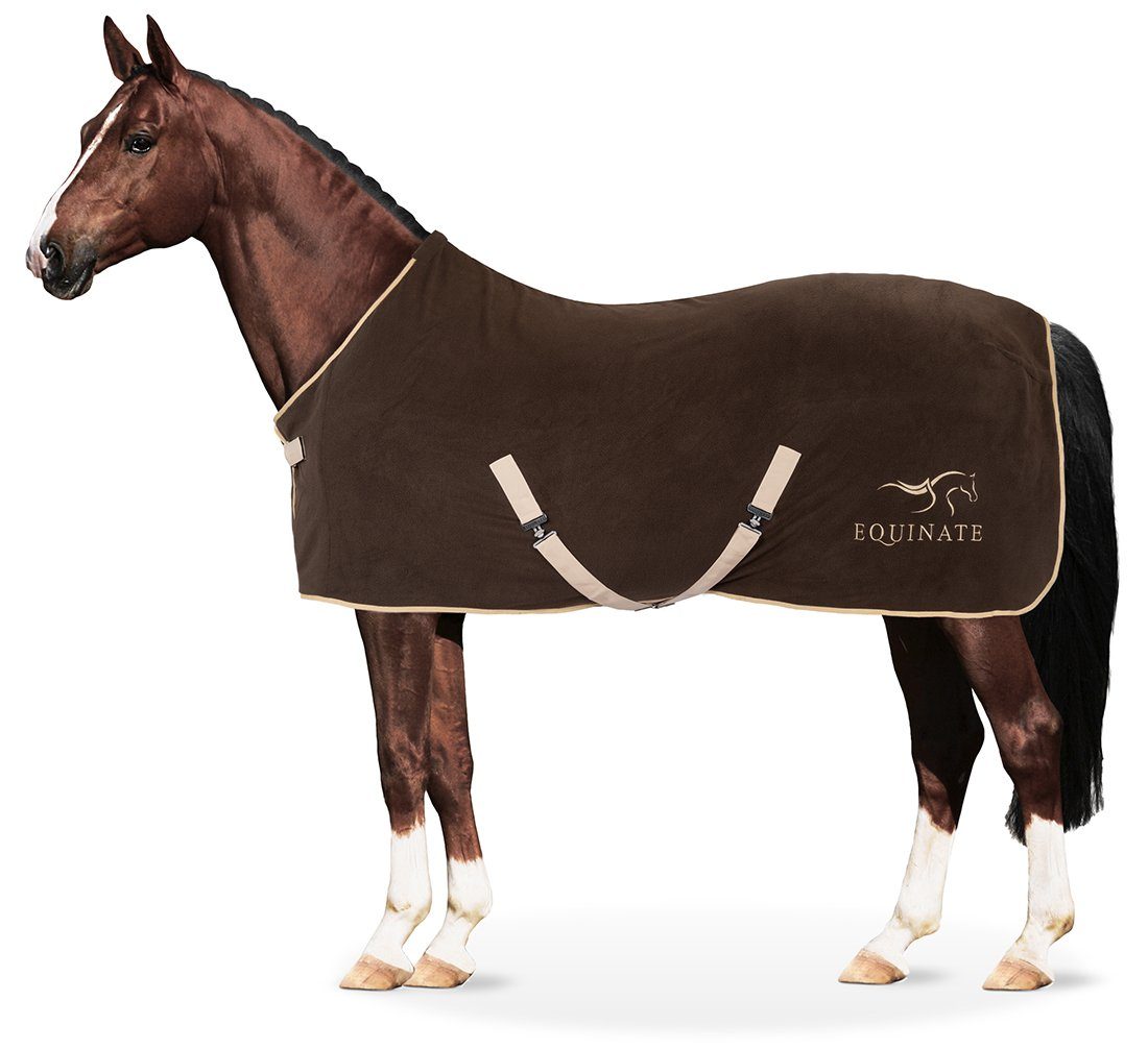 Equinate Pferde-Abschwitzdecke Abschwitzdecke Nevada Fleece mit Widerristpolster und Kreuzbegurtung, atmungsaktiv