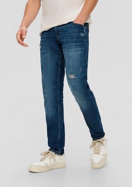QS Stoffhose Jeans Rick / Slim Fit / Mid Rise / Slim Leg Waschung, Destroyes, Ziernaht, Label-Patch