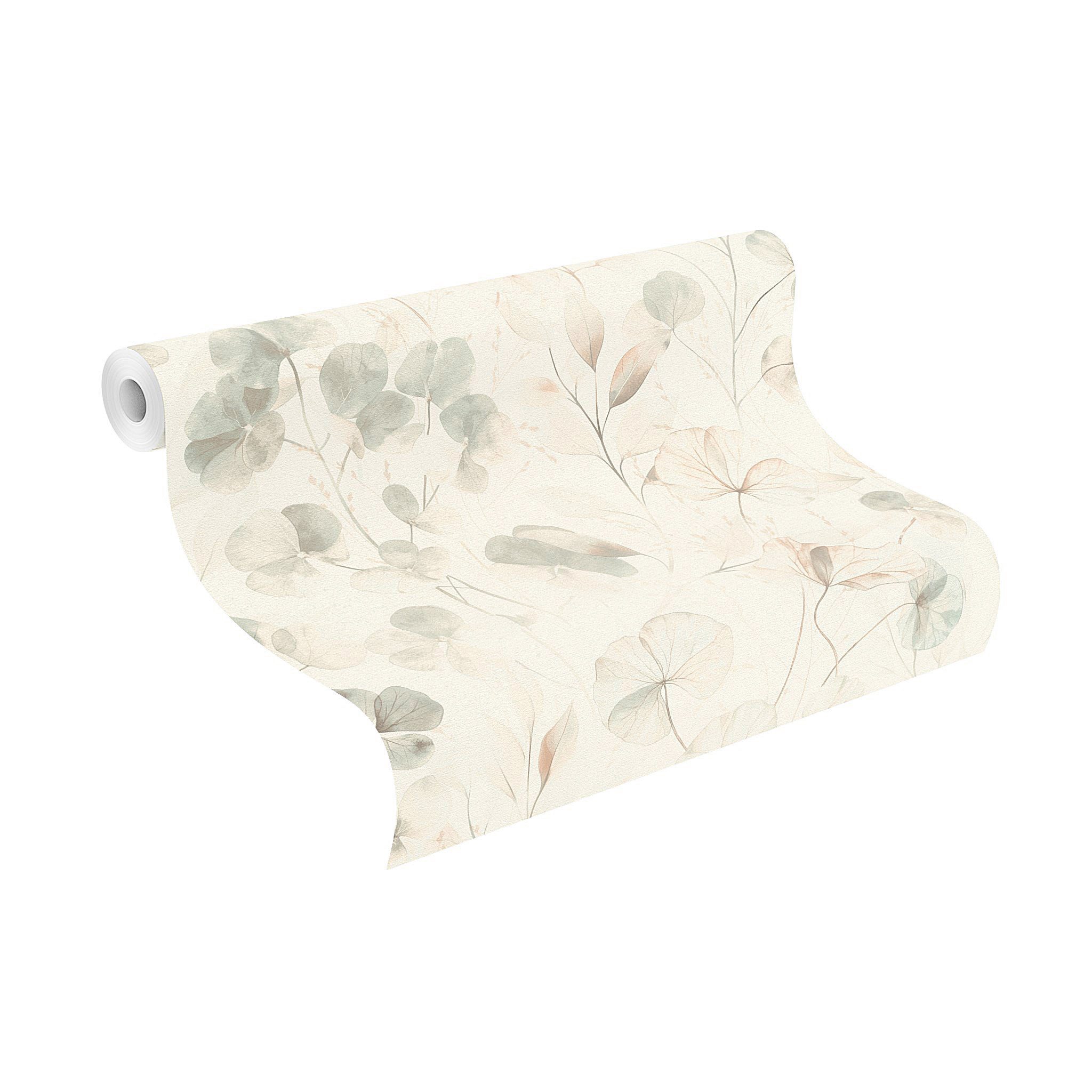 Rasch Vliestapete mit Blättern und Zweigen in Beige und Grün, strukturiert, natürlich, matt, gemustert, botanisch, (1 Rolle, 1 St), zarte Optik